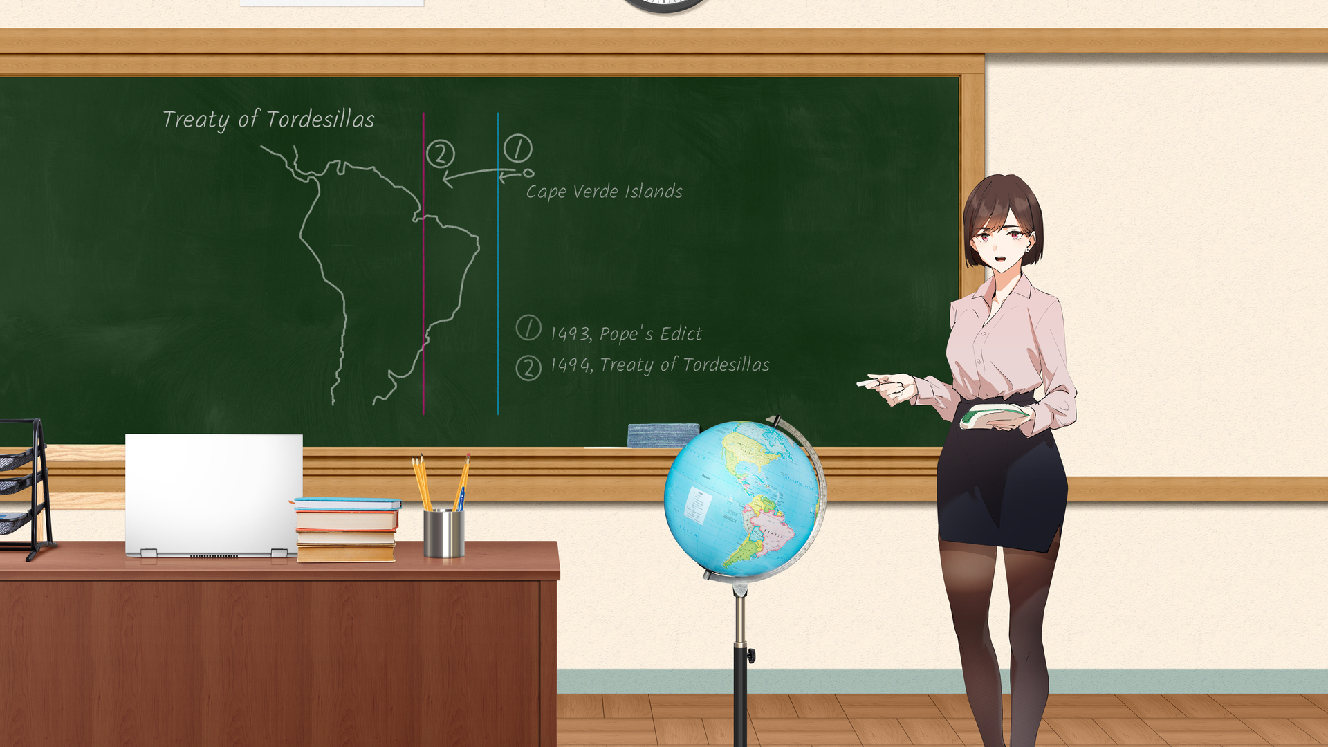 教室 桌子 教师 世界历史 地球仪 电脑 4K高清壁纸 5200×3900