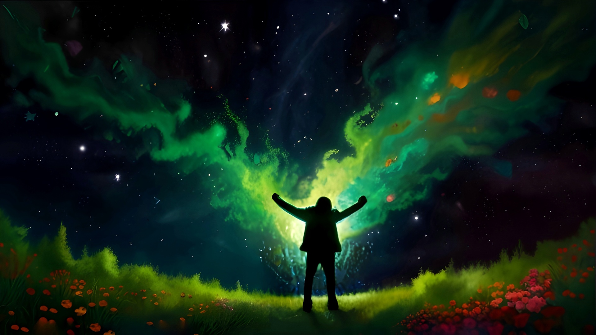 自然 插图 人工智能艺术 极光 星夜 五颜六色 电脑 4K高清壁纸 4096×2284