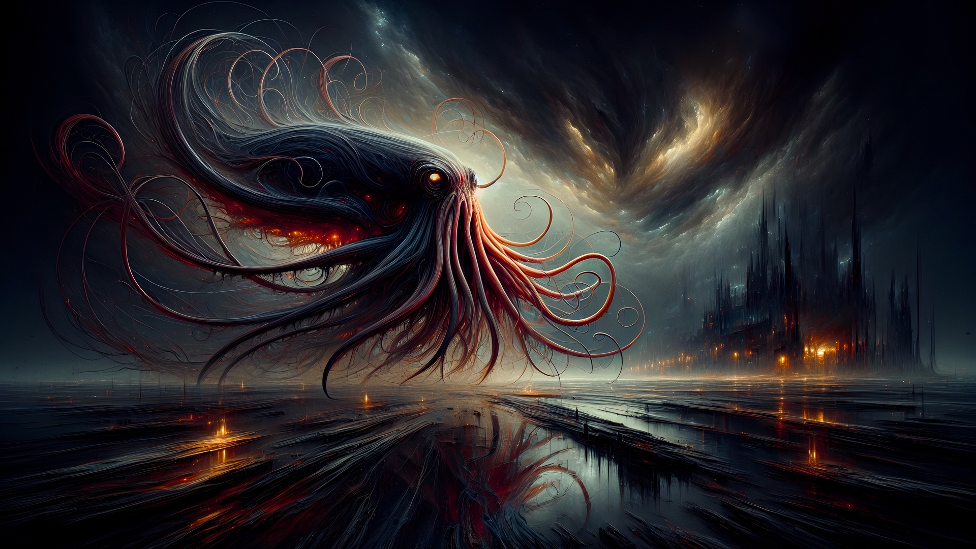 章鱼怪 黑暗幻想 幻想城堡 电脑贴纸 4K贴纸 壁纸 5760×3291