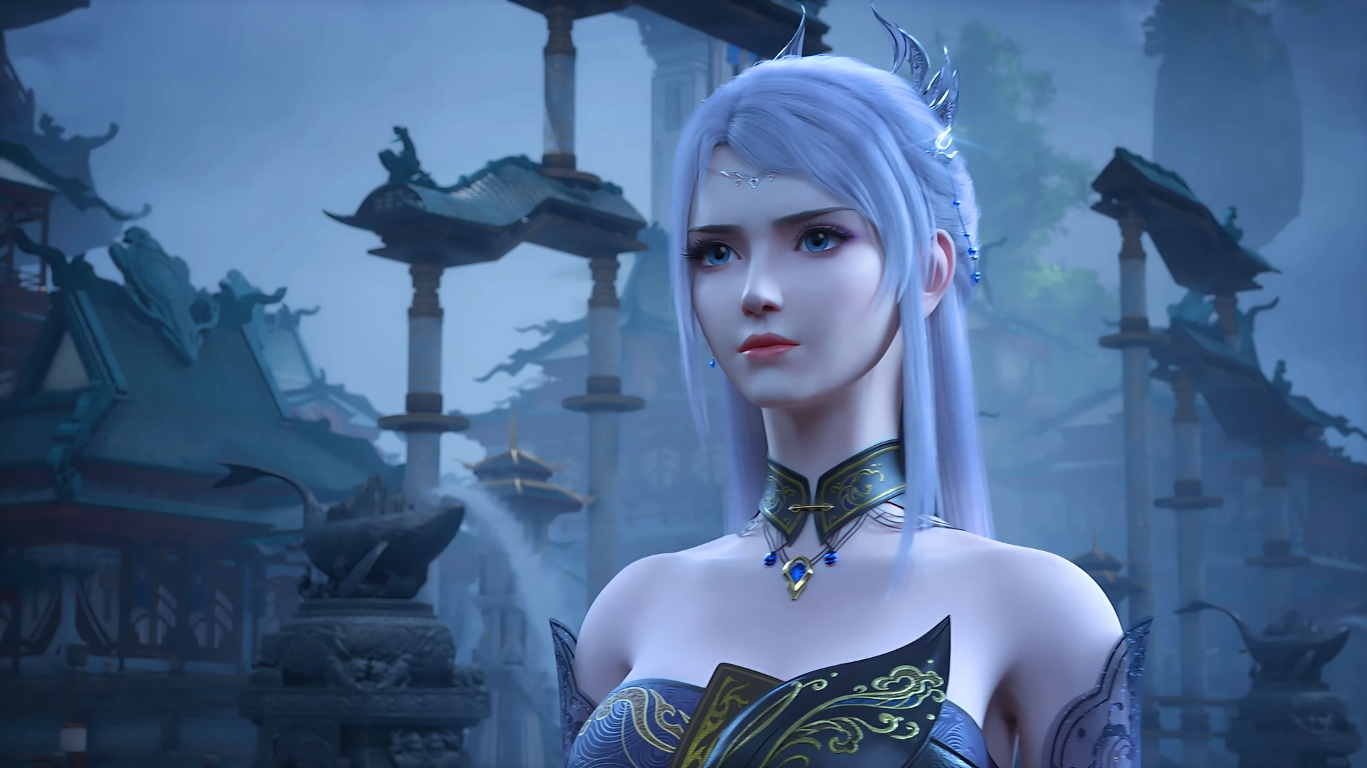 绝美动漫少女 蓝色 游戏视觉 电脑贴纸 4K贴纸 壁纸 3840×2160