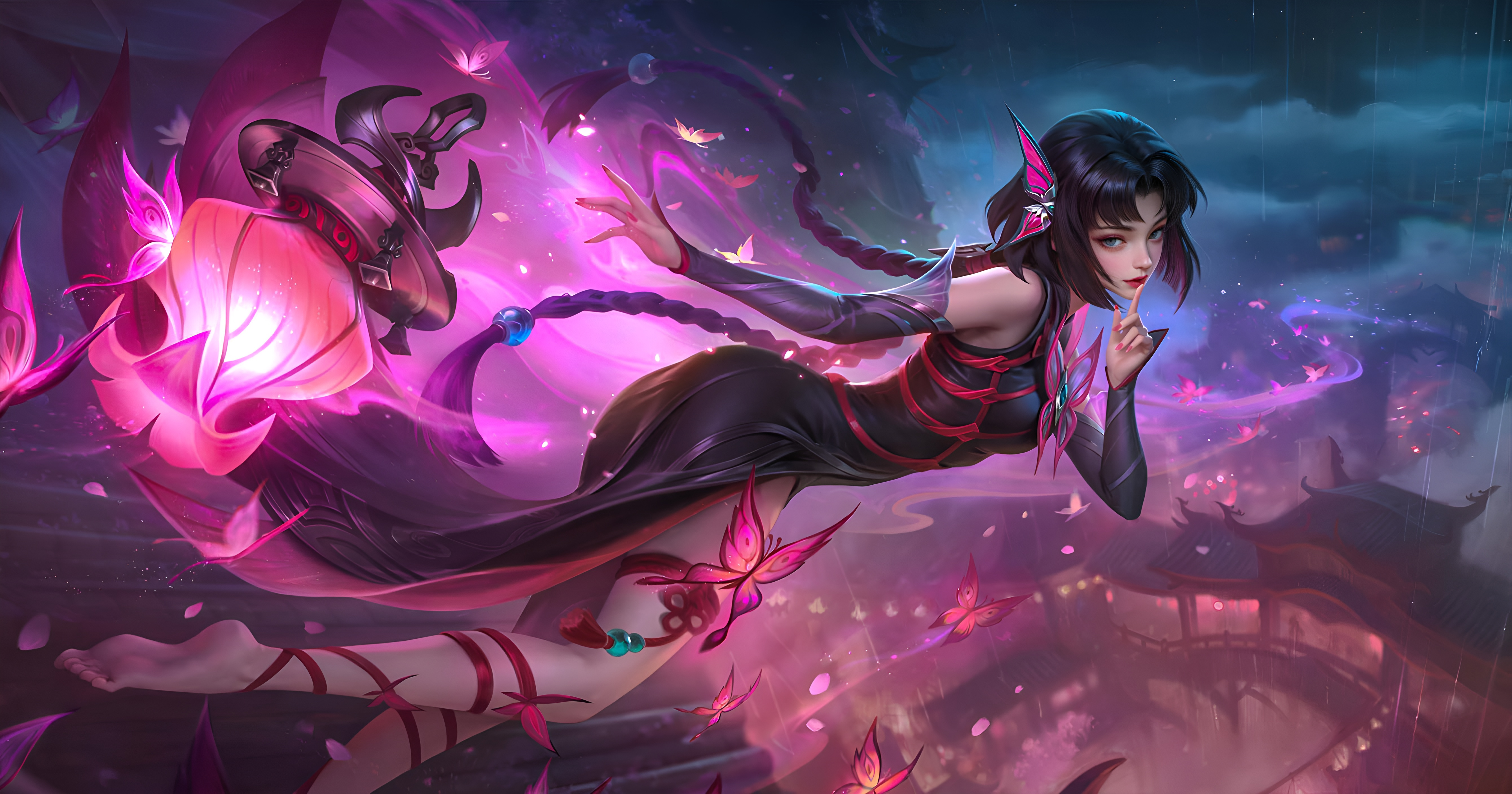奇幻女孩 中国服装 灯笼 蝴蝶 电子游戏艺术 数字艺术 壁纸 5360×2816