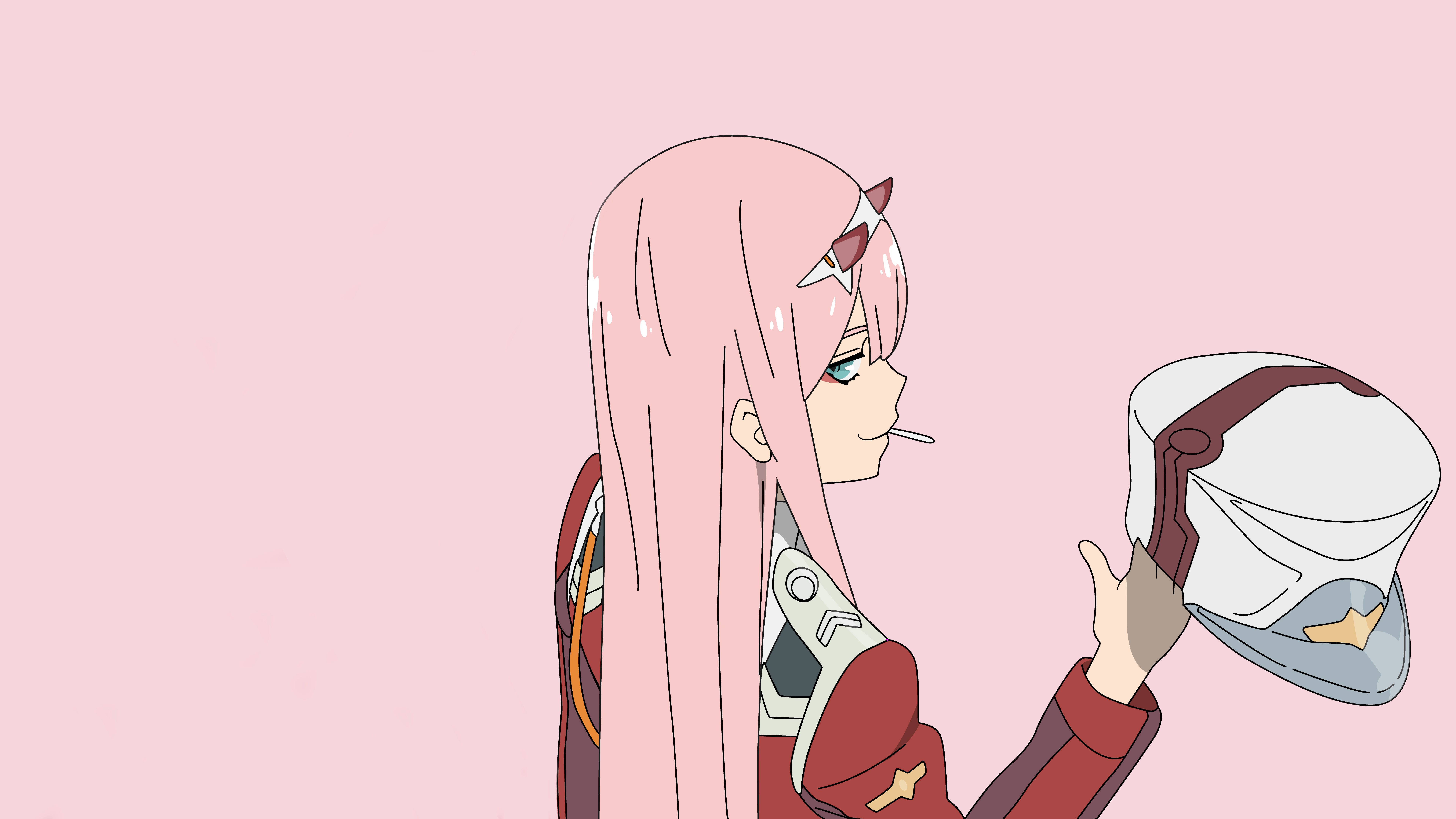 绝美粉红色的头发 帽子 动漫女孩 制服 简单的背景 粉红色的背景 极简主义 零零二号 弗兰的亲爱的 国家队 壁纸 7680×4320