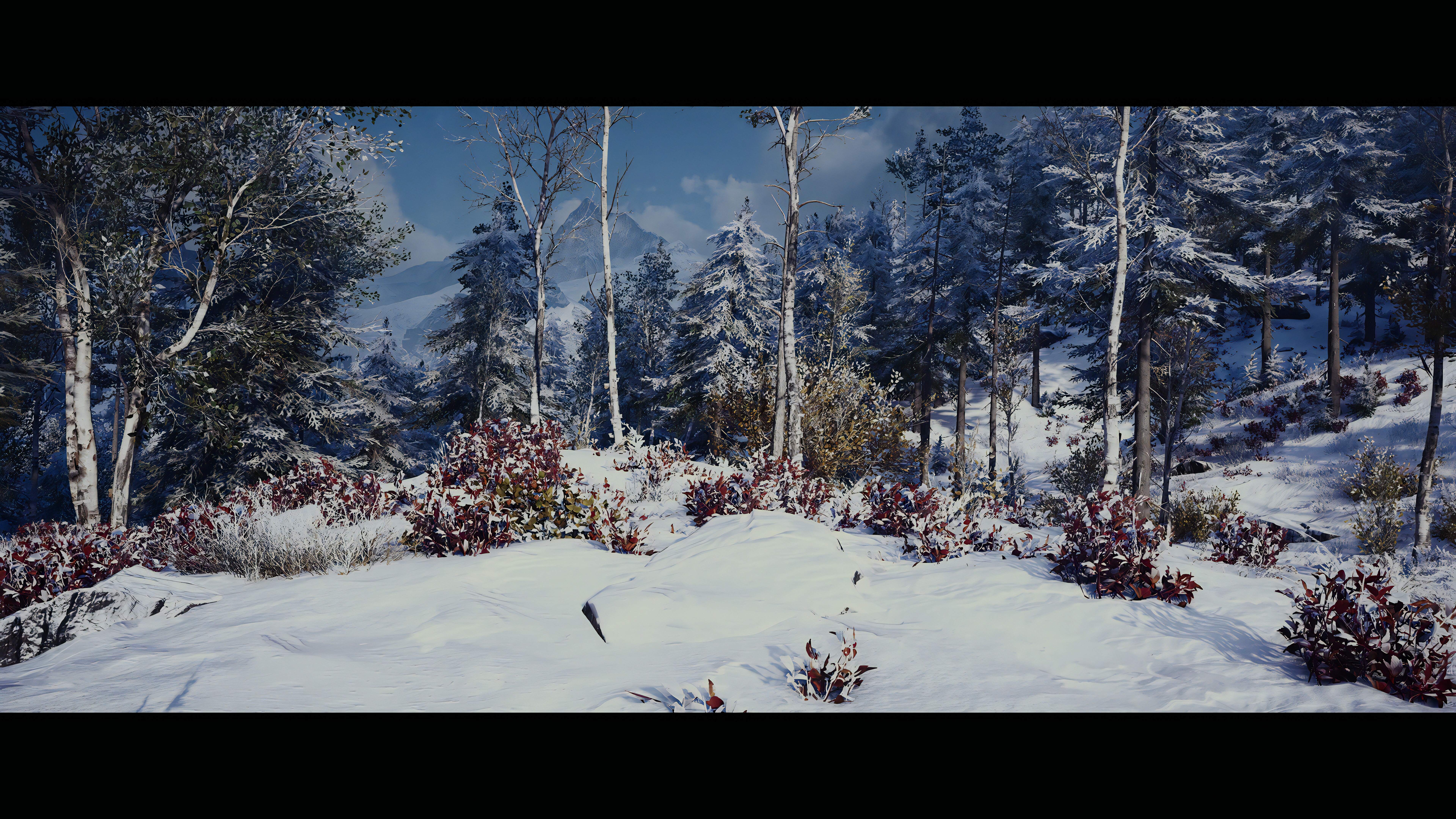 唯美刺客信条 冬天 绘画 风景 PC游戏 视频游戏 雪 天空 树木 CGI 壁纸 7680×4320