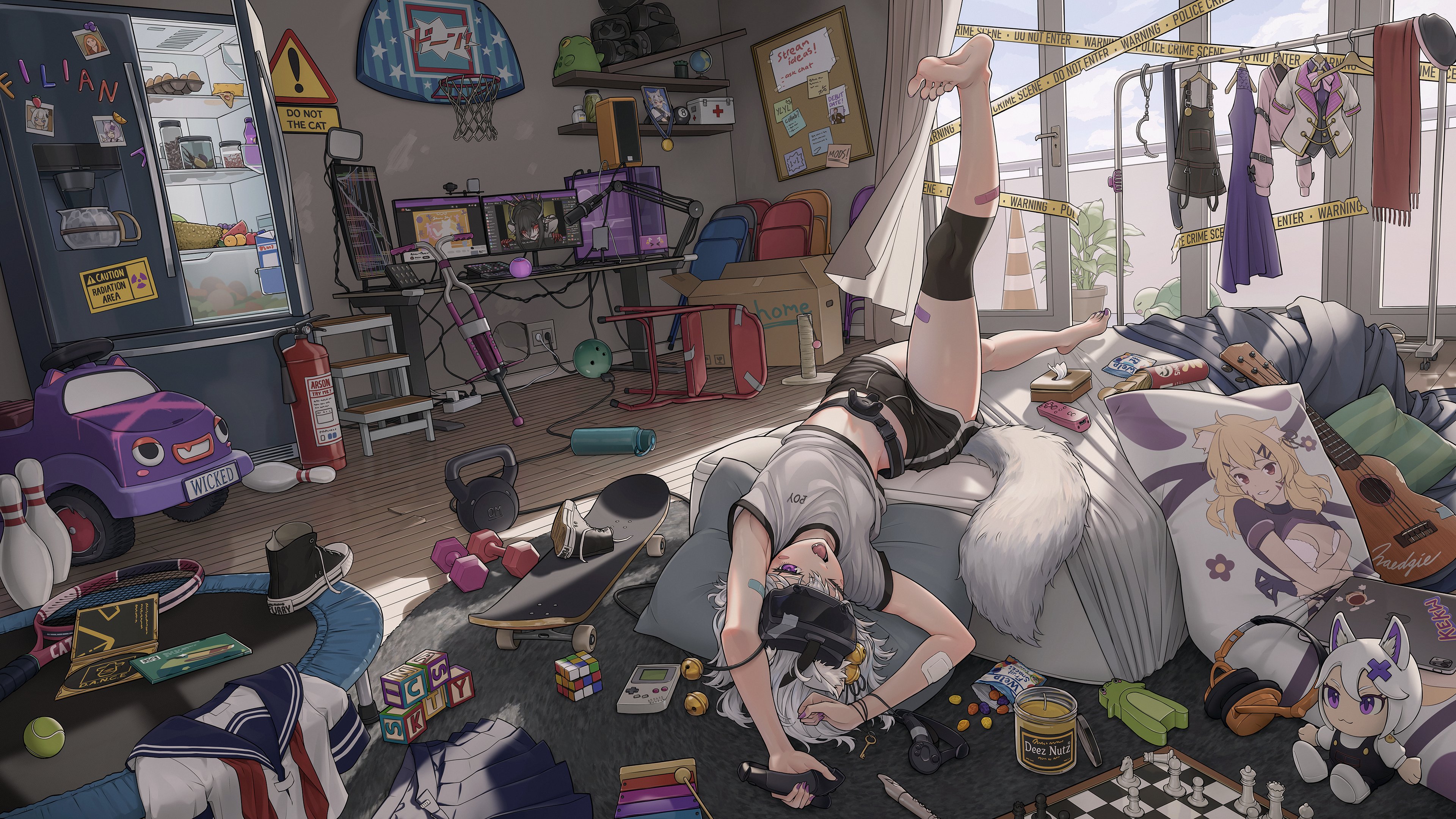 白发 虚拟 房间 女孩 壁纸 3840×2160