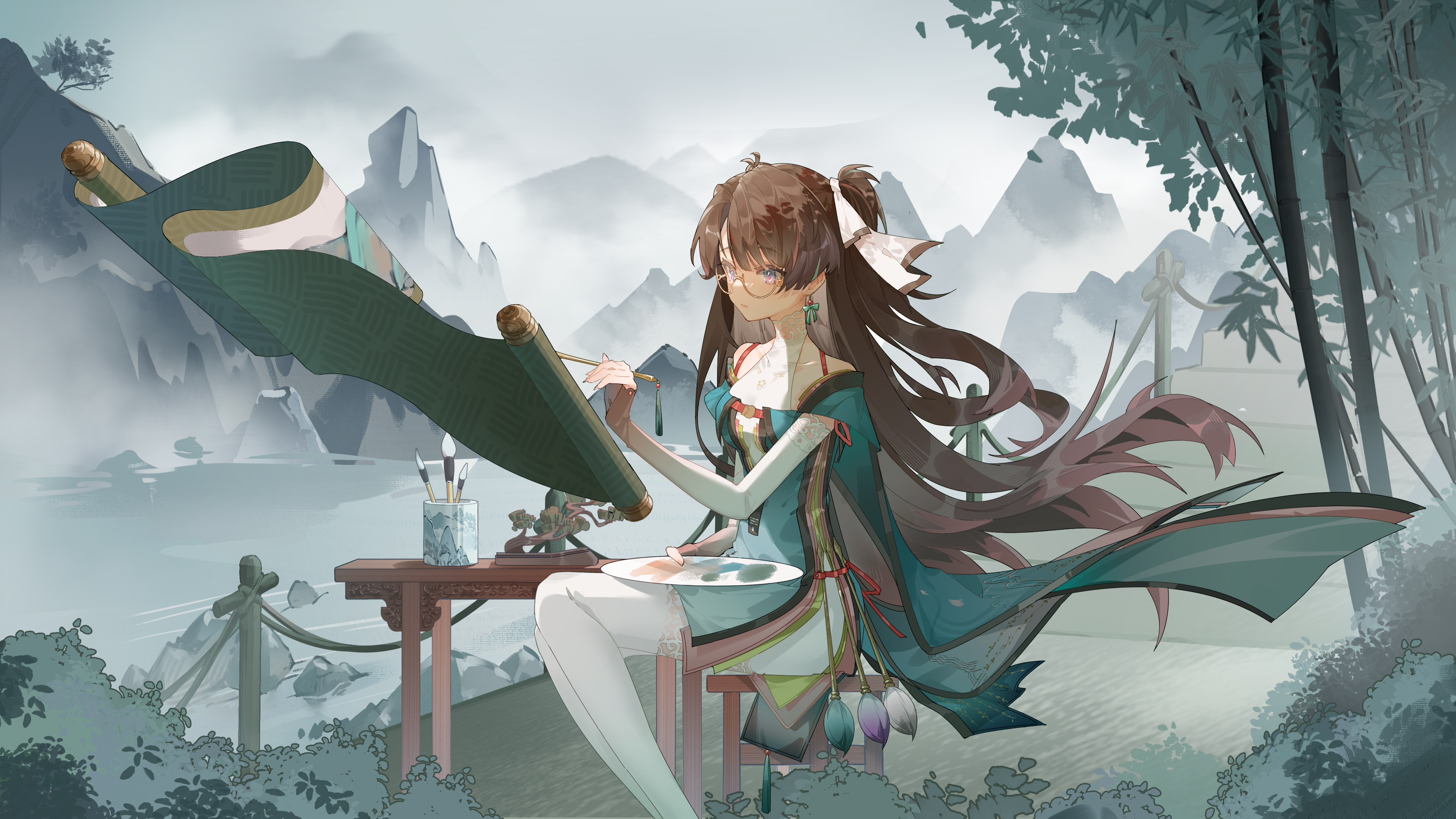 经典马尾辫 呼啸之浪 汉服 国风 电子游戏 卷轴 动漫 女孩 手机壁纸 3840×2160