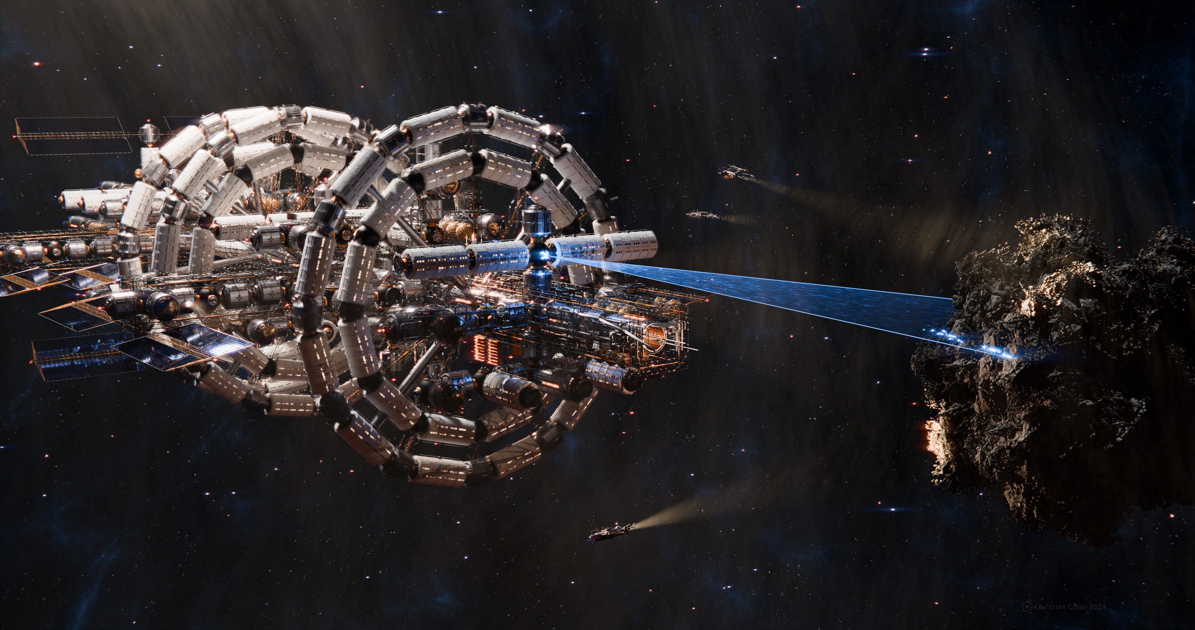 绚丽小行星 文明 圆顶 空间站 宇宙 飞船 4K壁纸 4096×2160