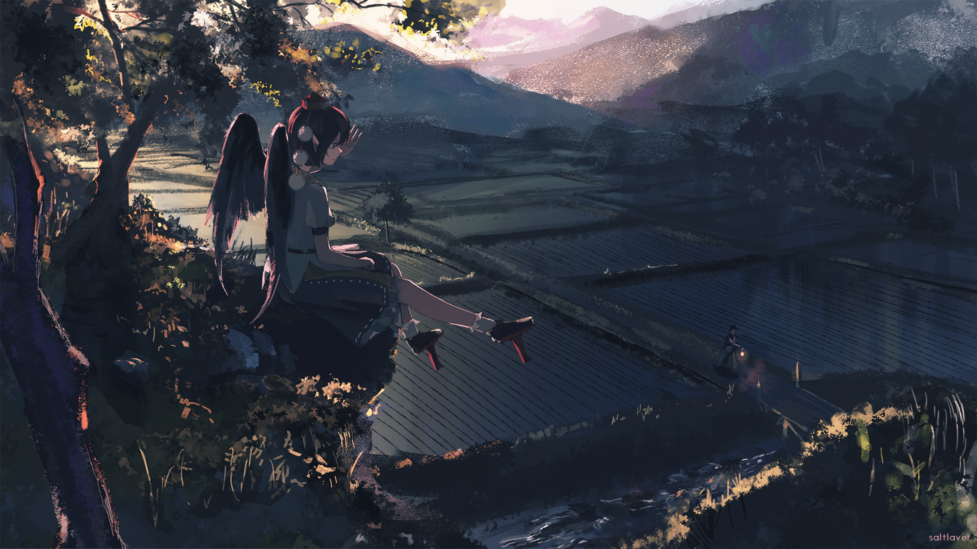 精选稻田 山脉 日落 高清壁纸 3840×2160