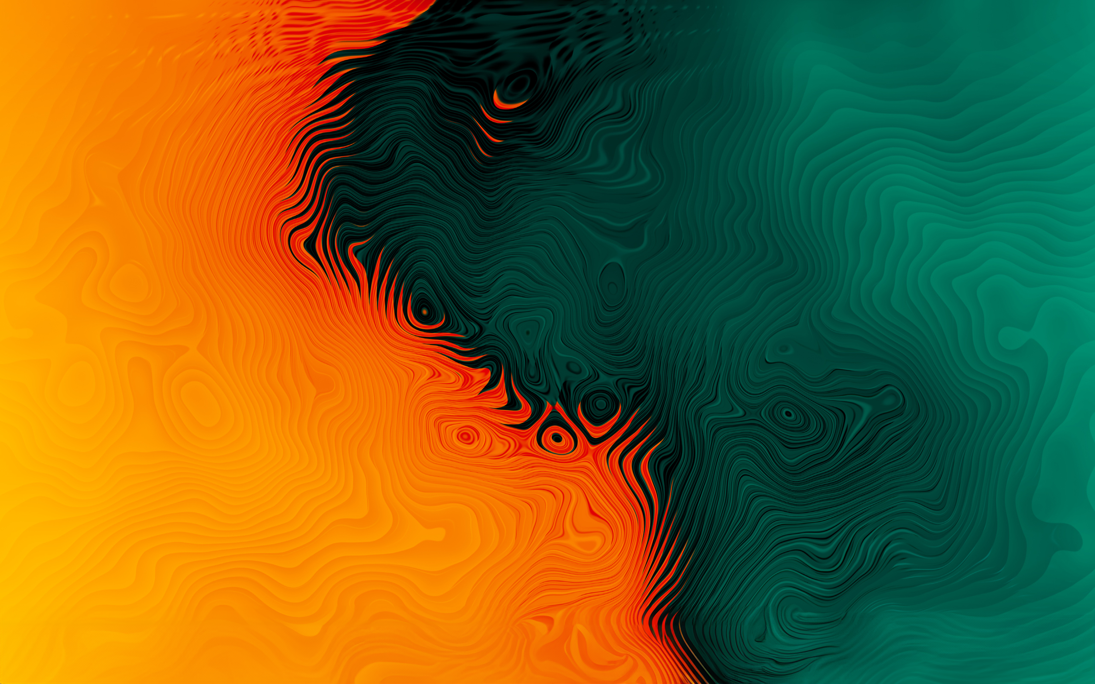 抽象 橙色 绿色 波浪线 4K高清壁纸 3840×2400