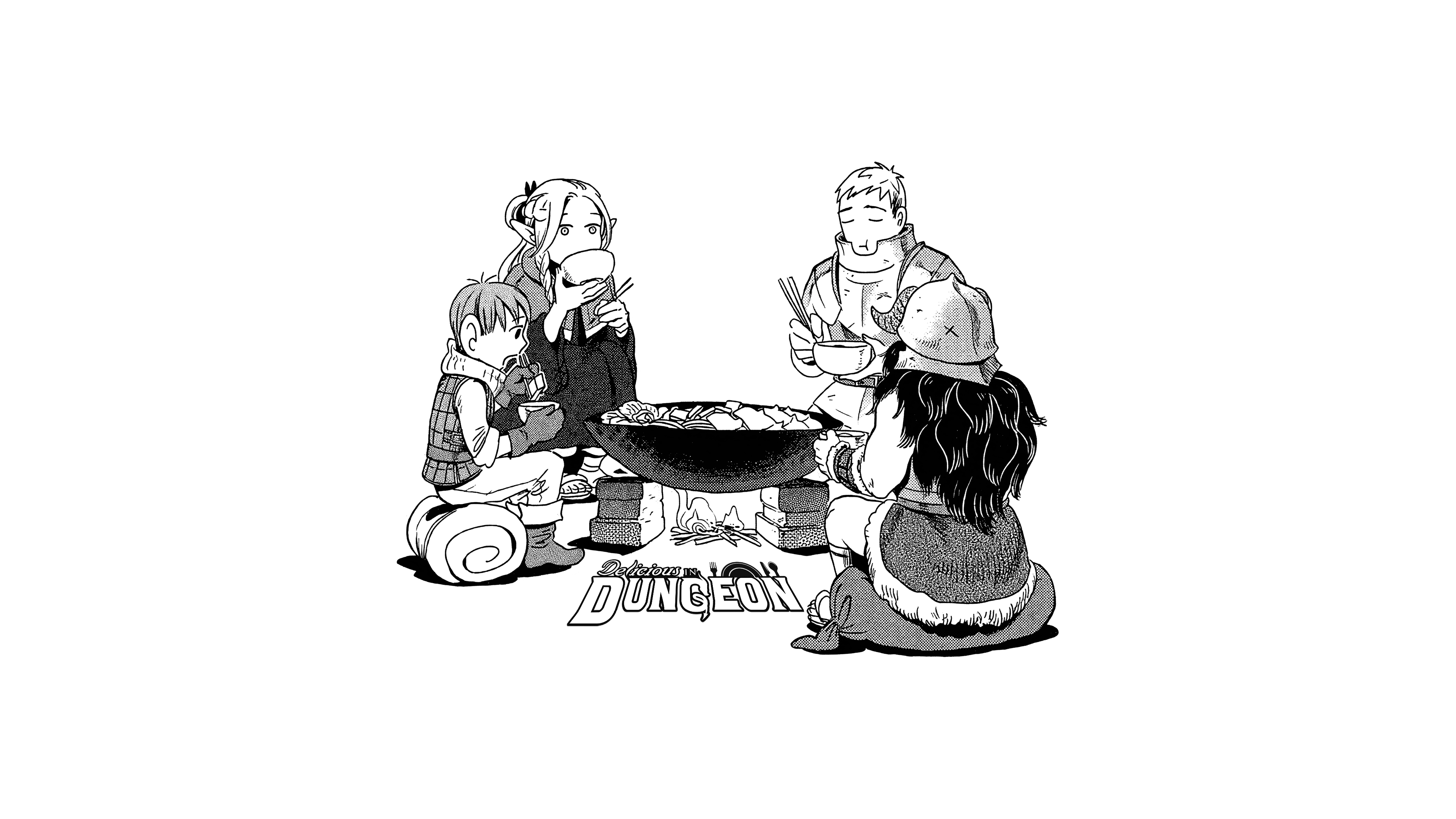 热门地下城的美味 白色背景 盔甲 头盔 动漫 男孩 女孩 高清壁纸 3840×2160