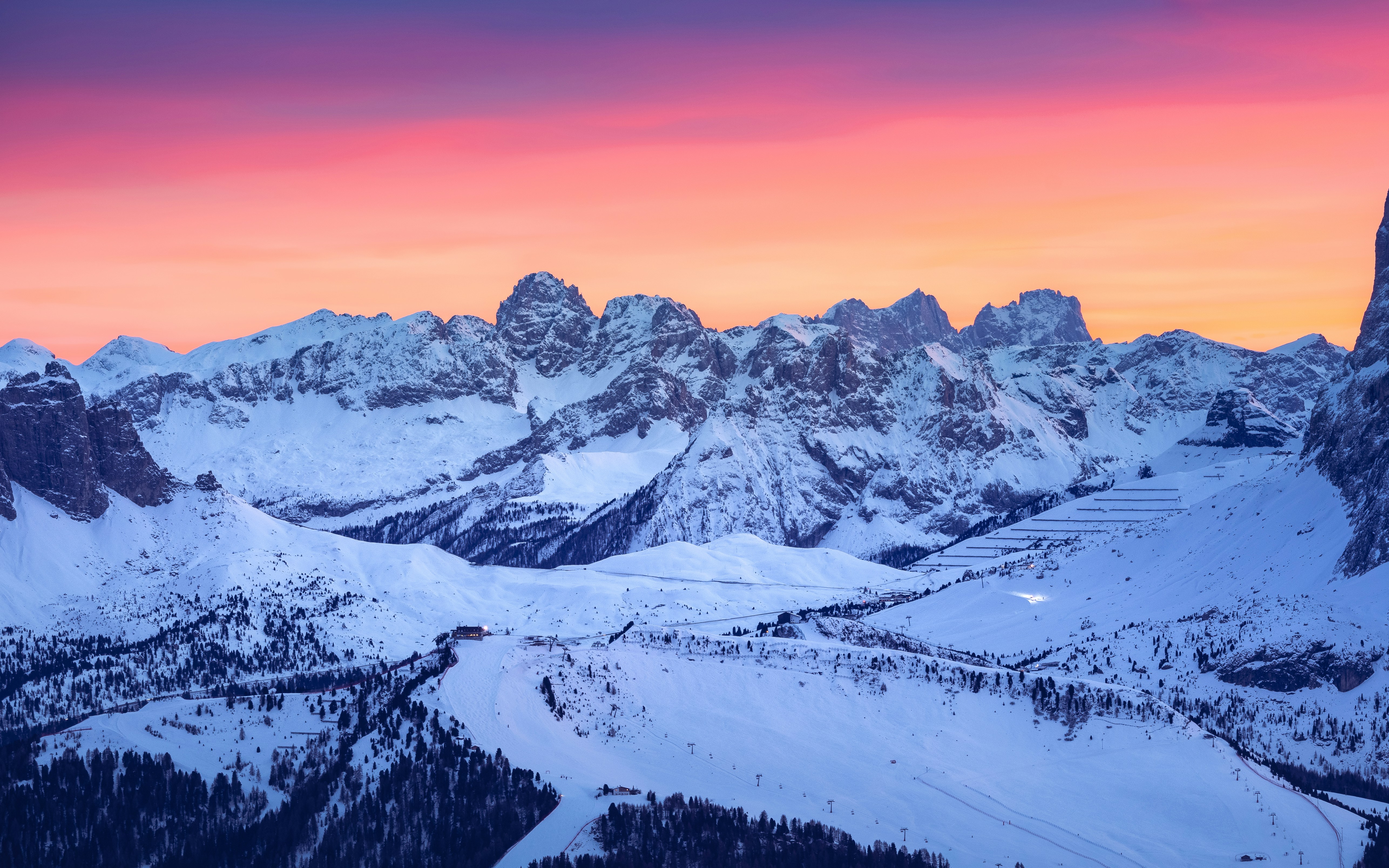 风景 天空 阳光 日落 雪 环境 树木 森林 冬天 橙色天空 山顶 4K壁纸 5145×3216