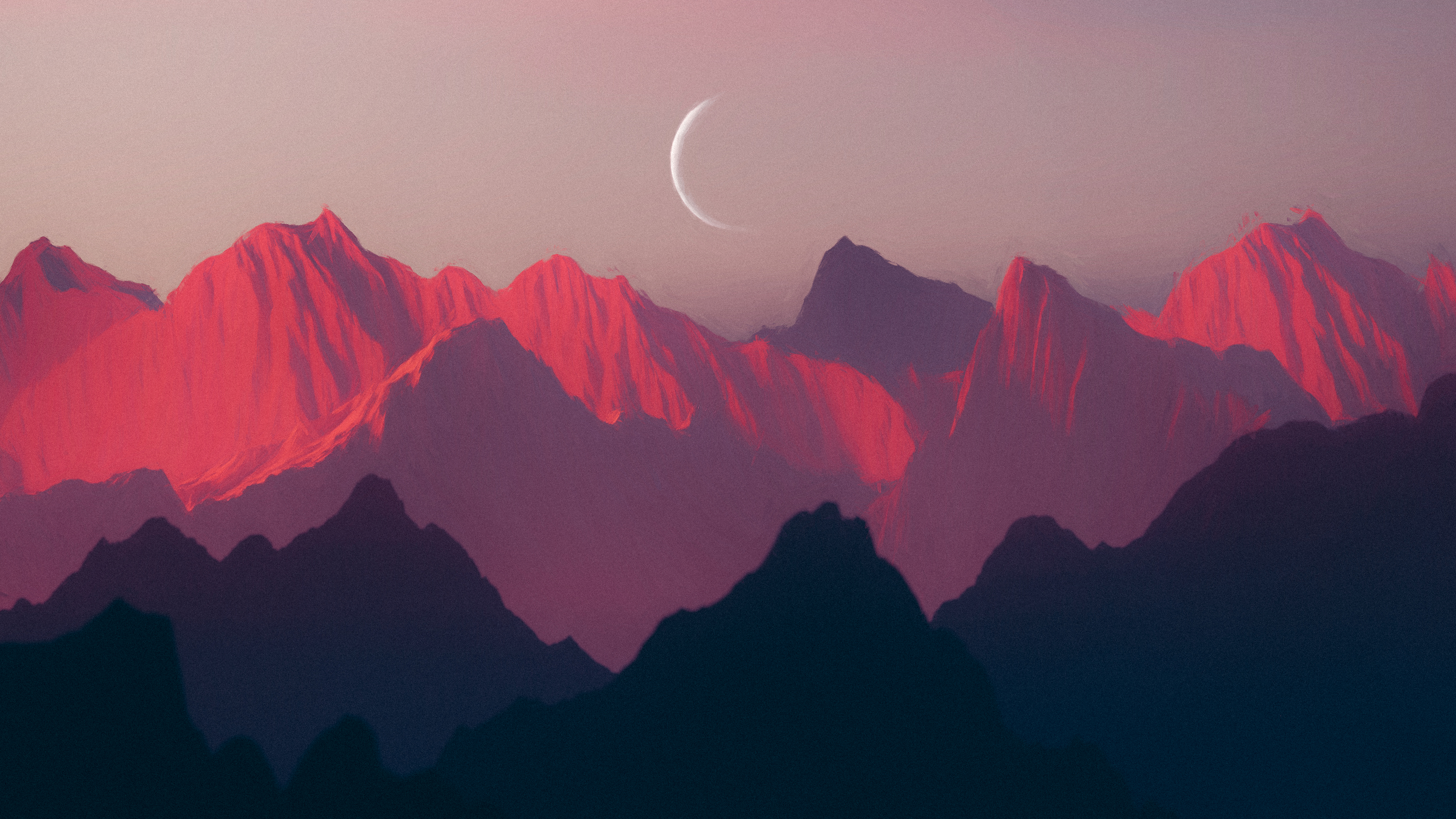 经典数字艺术 艺术品 插图 数字 绘画 风景 山脉 阳光 月亮 桌面壁纸 3840×2160