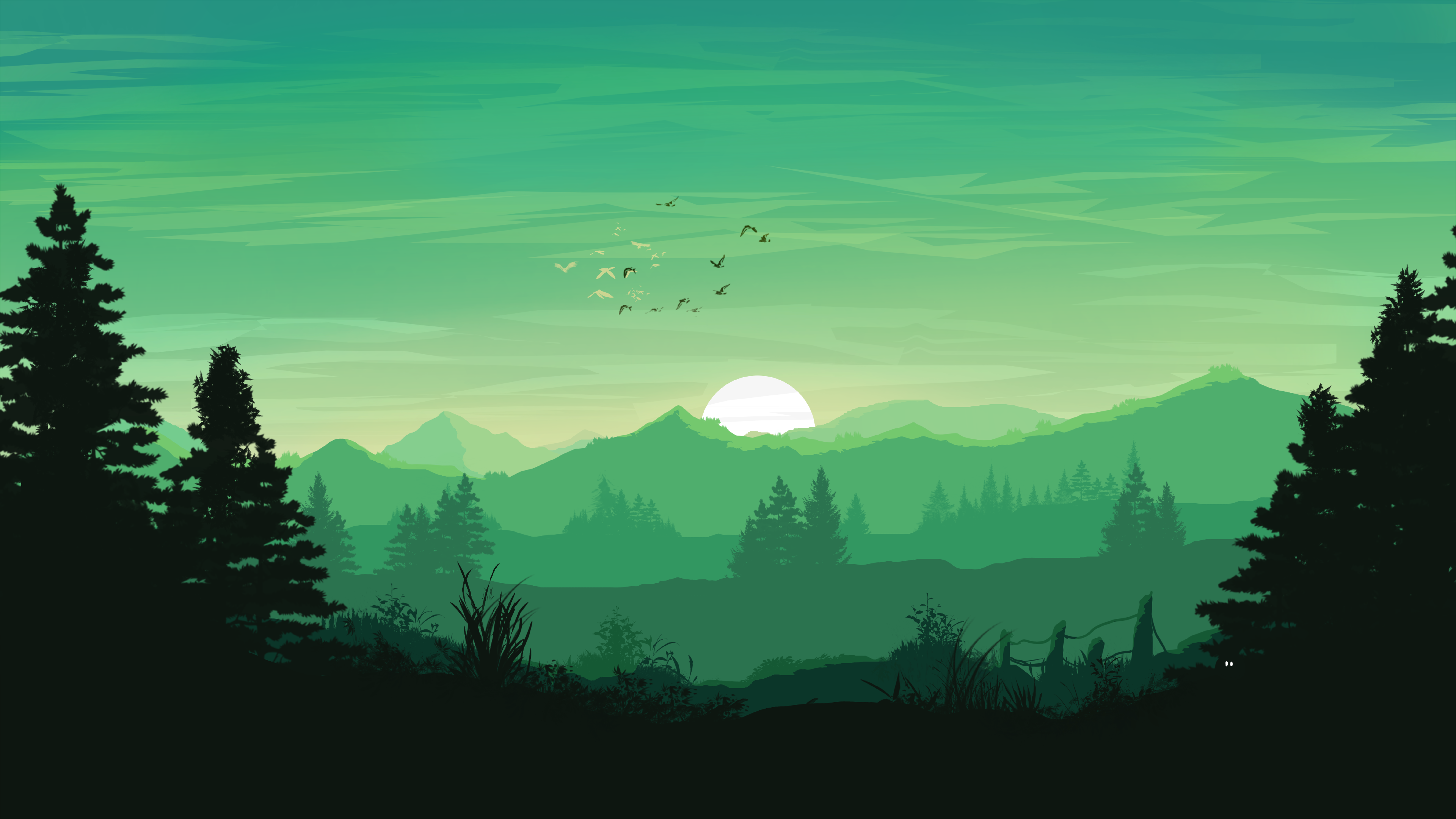 风景 自然 日落 绿色 背景 载体 极简主义 桌面壁纸 7680×4320