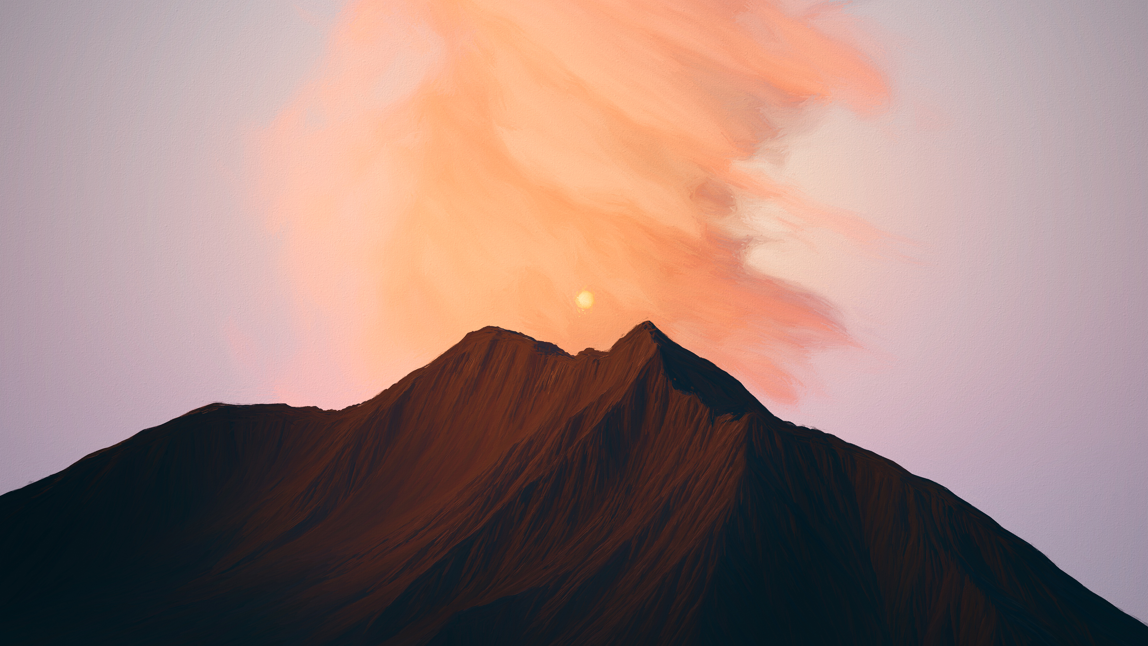 插图 数字绘画 风景 自然 山脉 日落 太阳 云 天空 绘画 壁纸 3840×2160