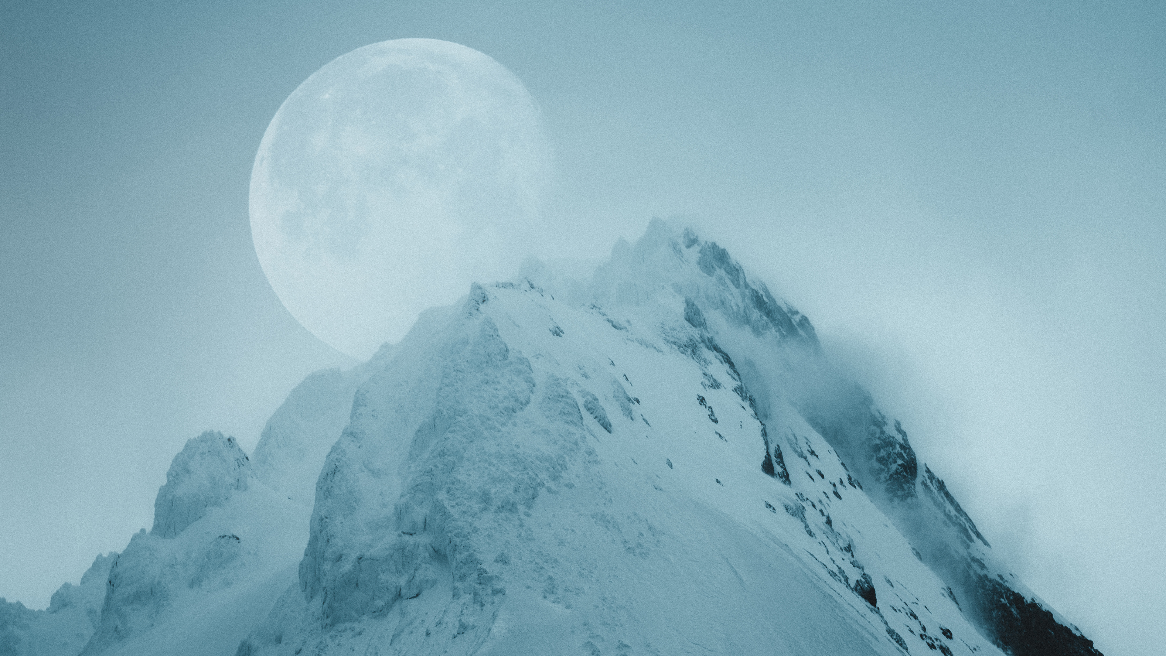 数字艺术 艺术品 插图 数字绘画 风景 自然 雪 山脉 月亮 壁纸 3840×2160