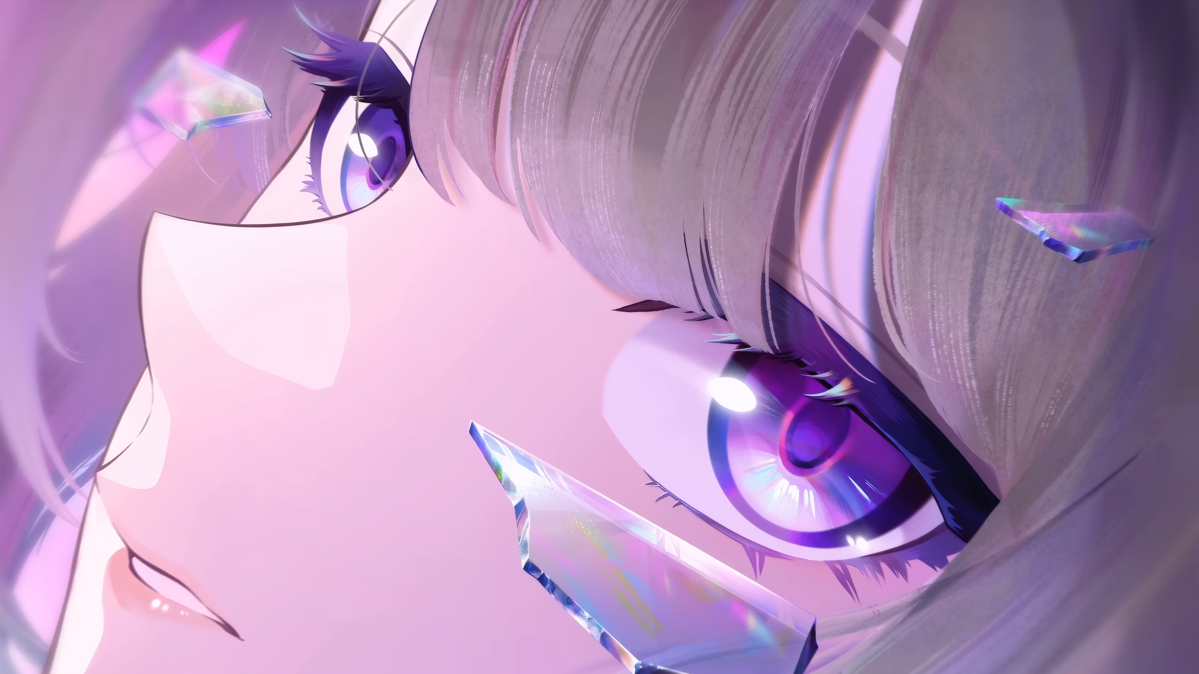 本岛 星际铁路 赫塔 动漫 女孩 紫色眼睛 玻璃 破碎 壁纸 3840×2160