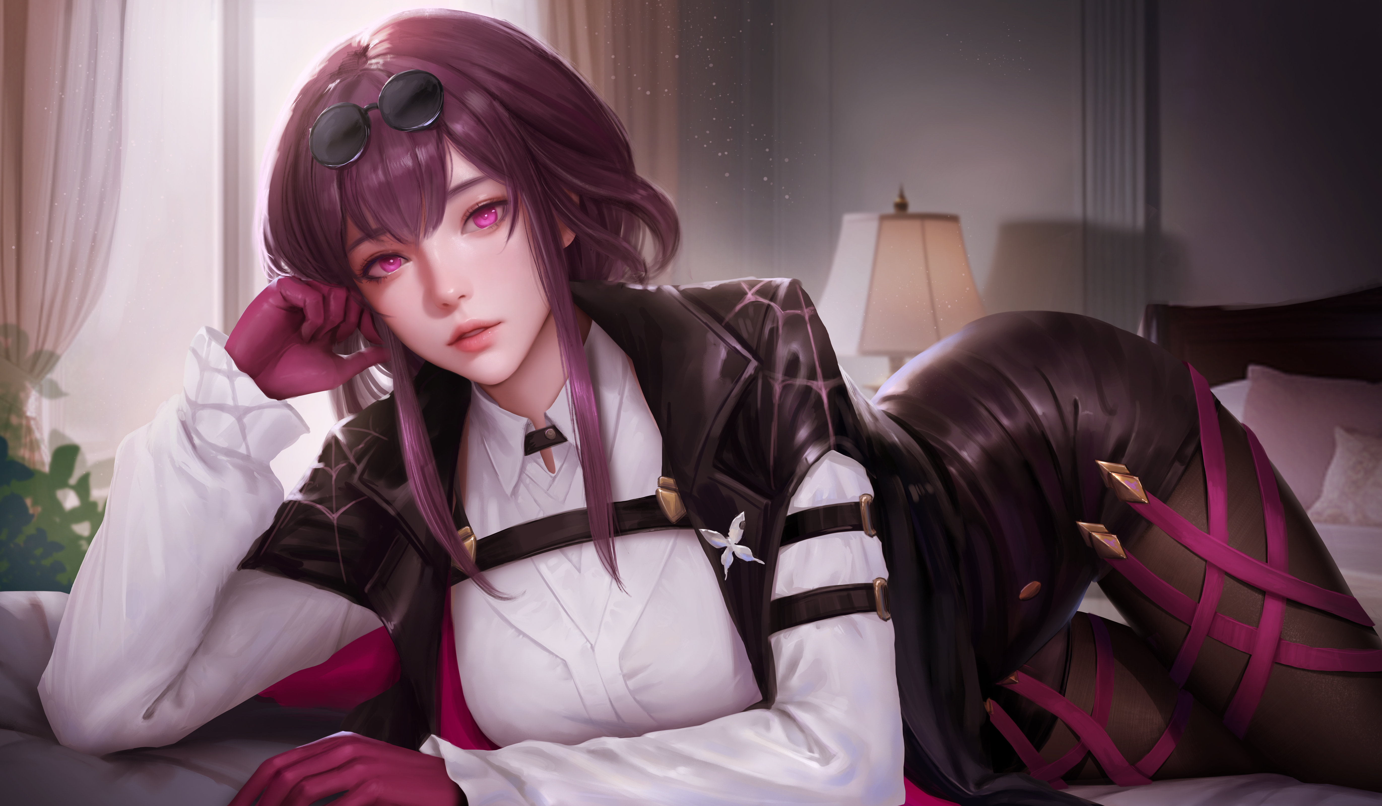 热门电子 游戏 女孩 动漫 艺术品 绘画 墨镜 手套 制服 高清壁纸 5486×3200