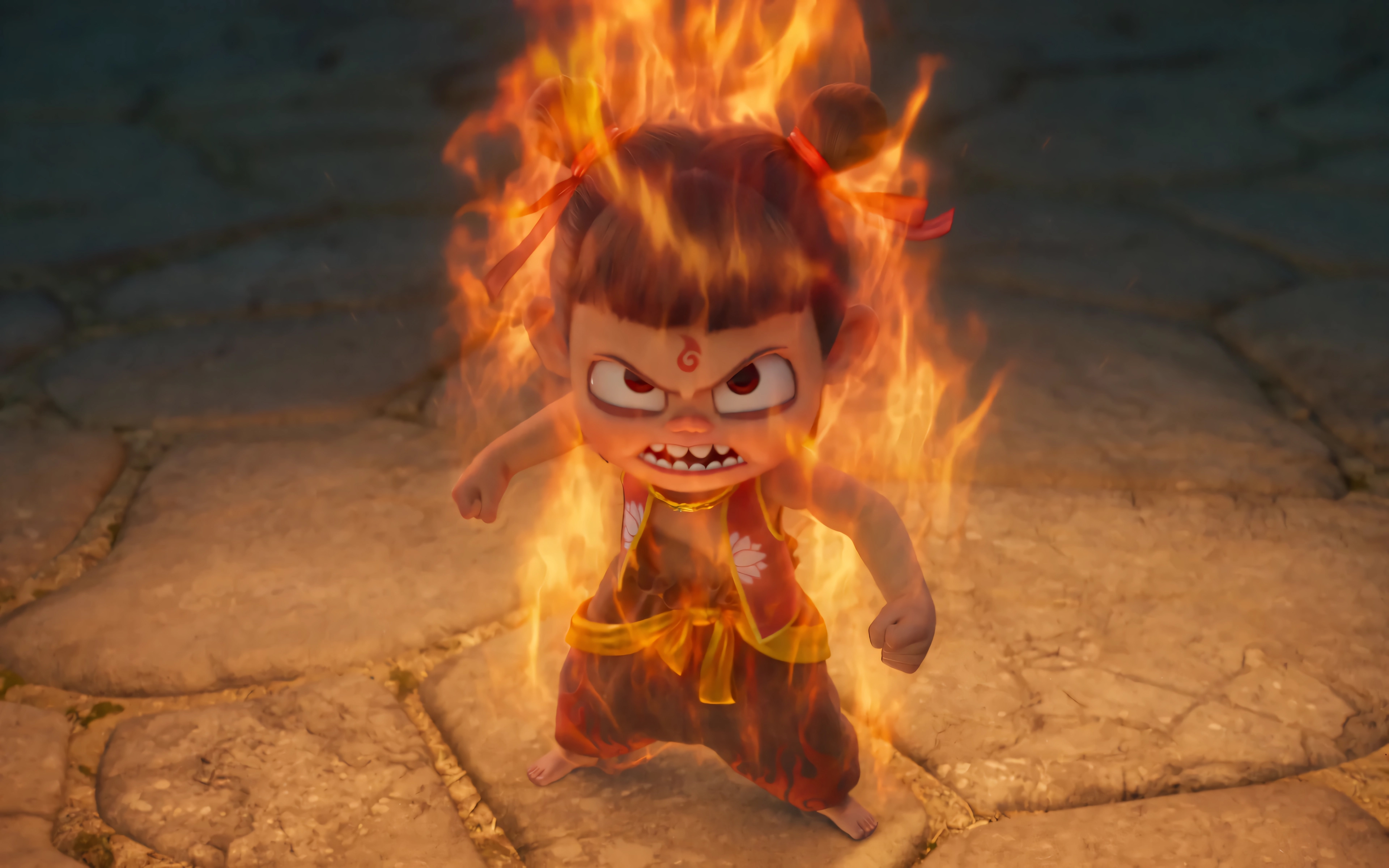 经典哪吒 拳头 燃烧 火焰 魔童闹海 生气 壁纸 3840×2400