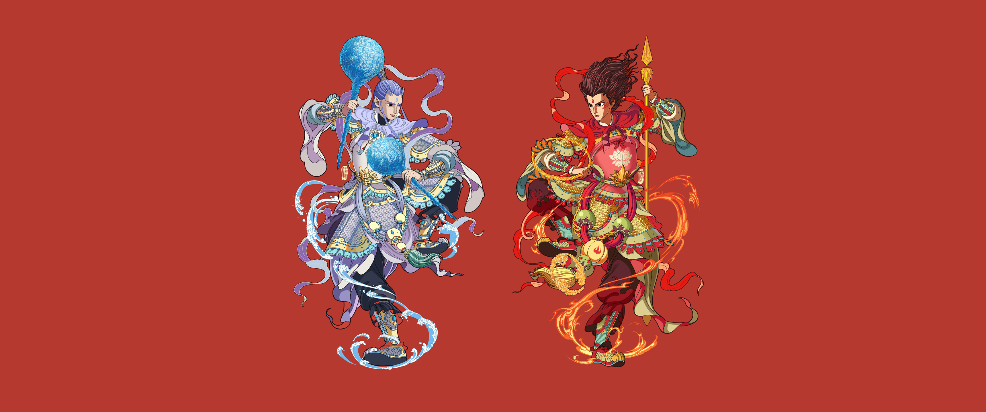 敖丙 哪吒 红色背景 高清 带鱼屏魔童闹海 2K 壁纸 3440×1440