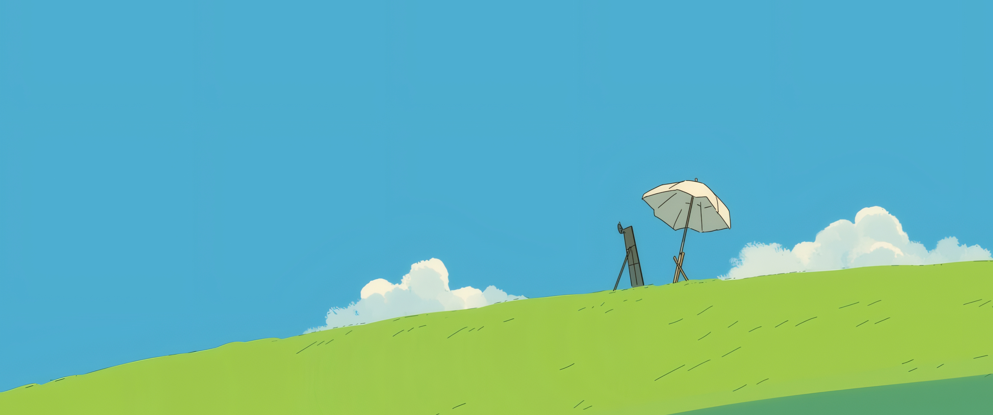 热门蓝色 草地 画板 简约风景 带鱼屏 2K 4K壁纸 3440×1440