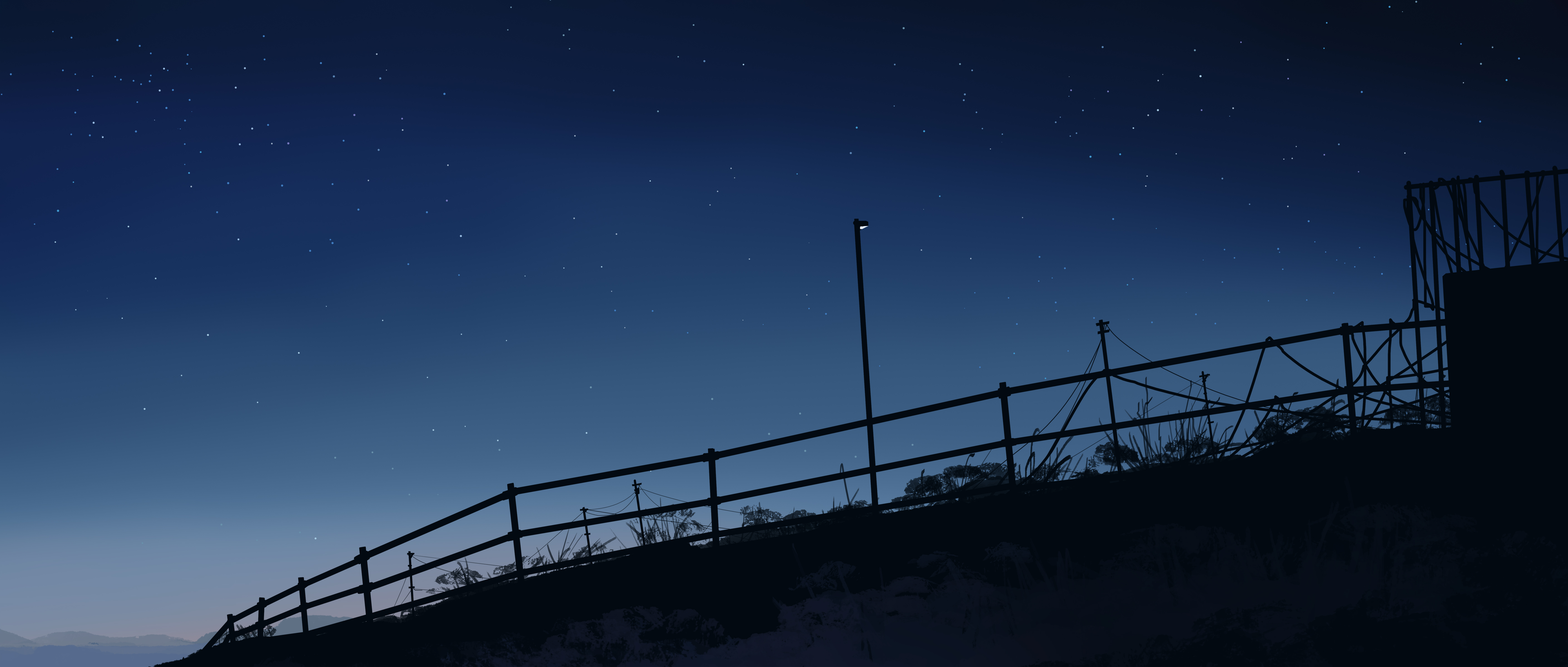 精选优雅 数字艺术 艺术品 插图 数字 绘画 夜晚 星星 星空 栅栏 剪影 无水印壁纸 5640×2400
