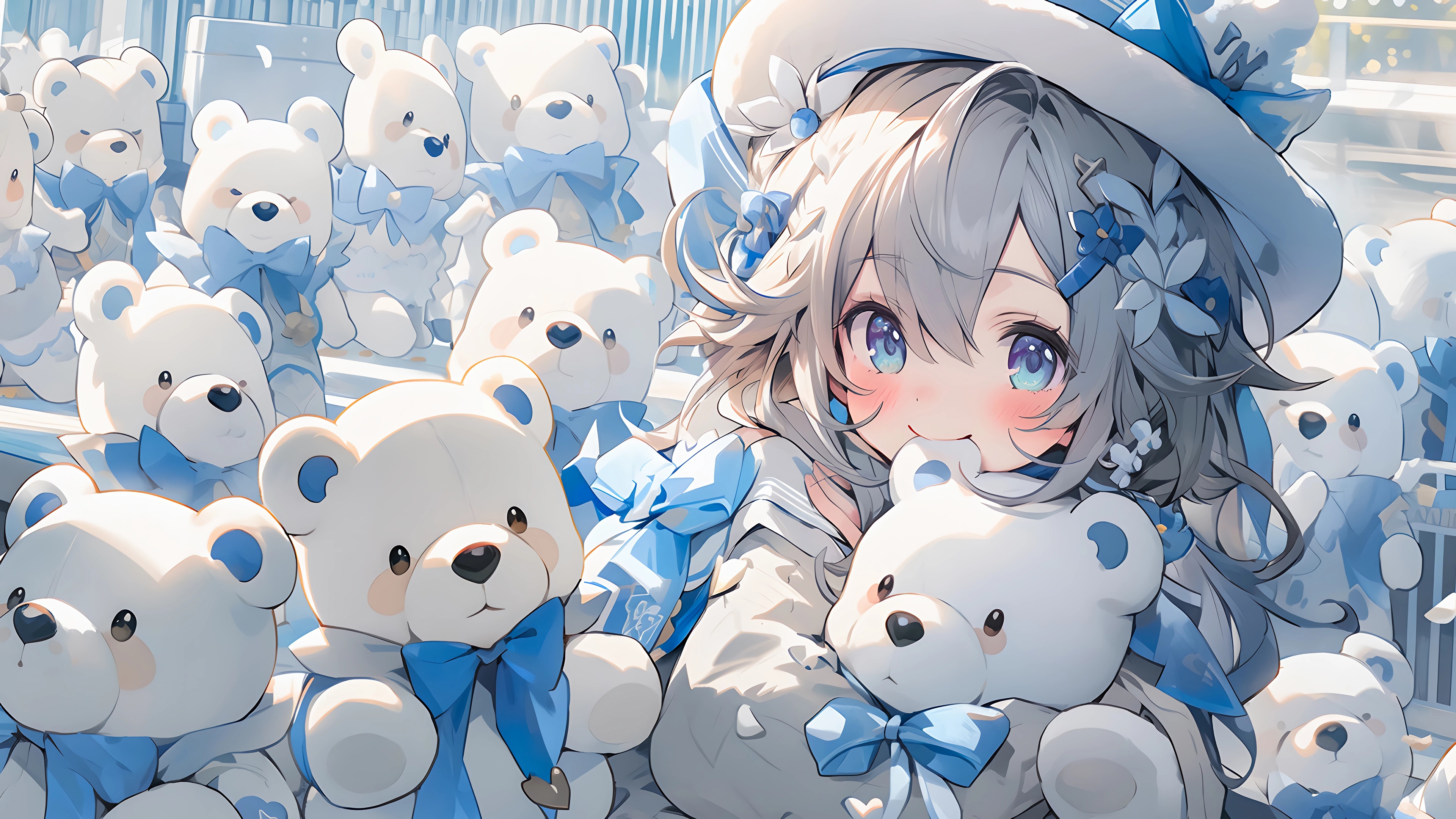 超清可爱 小女孩 帽子 玩具熊 4k 高清壁纸 3840×2160