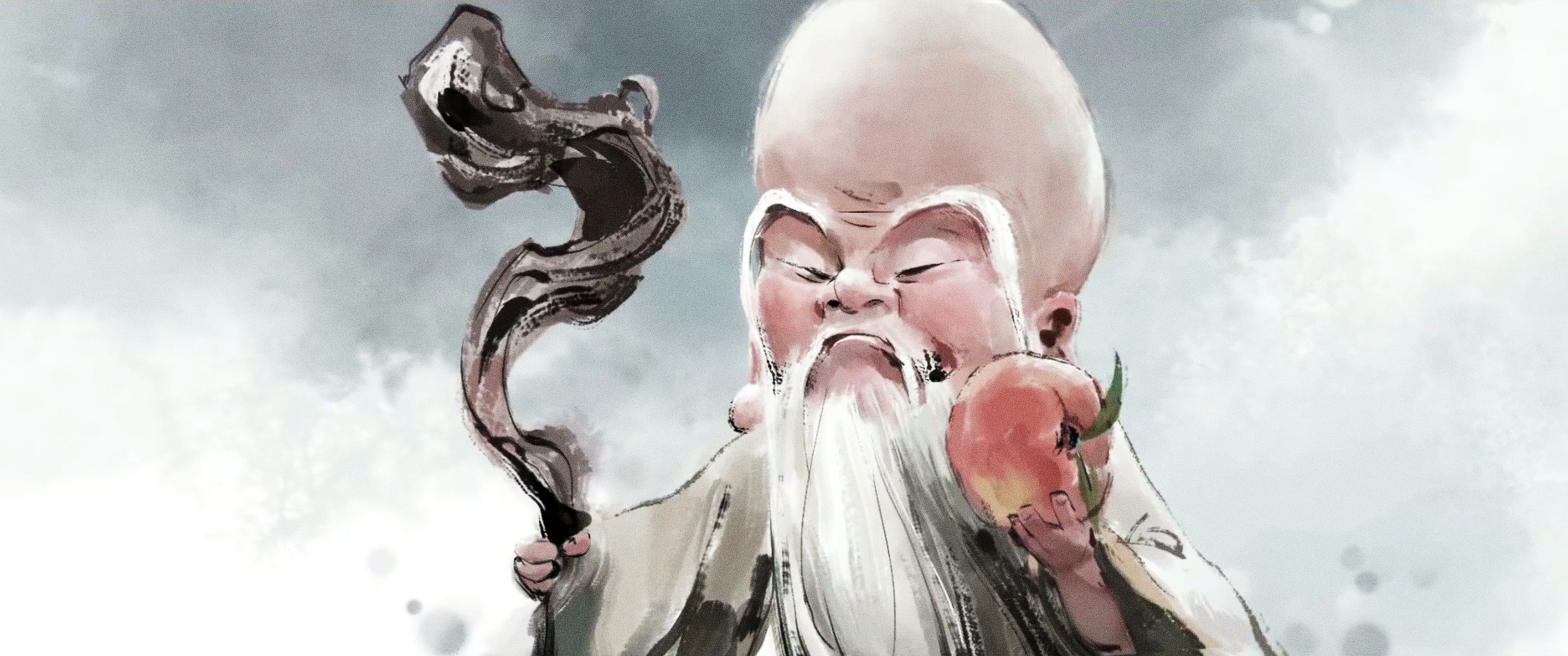 经典哪吒 魔童闹海 无量 仙翁 水墨 带鱼屏2K 壁纸 3440×1440