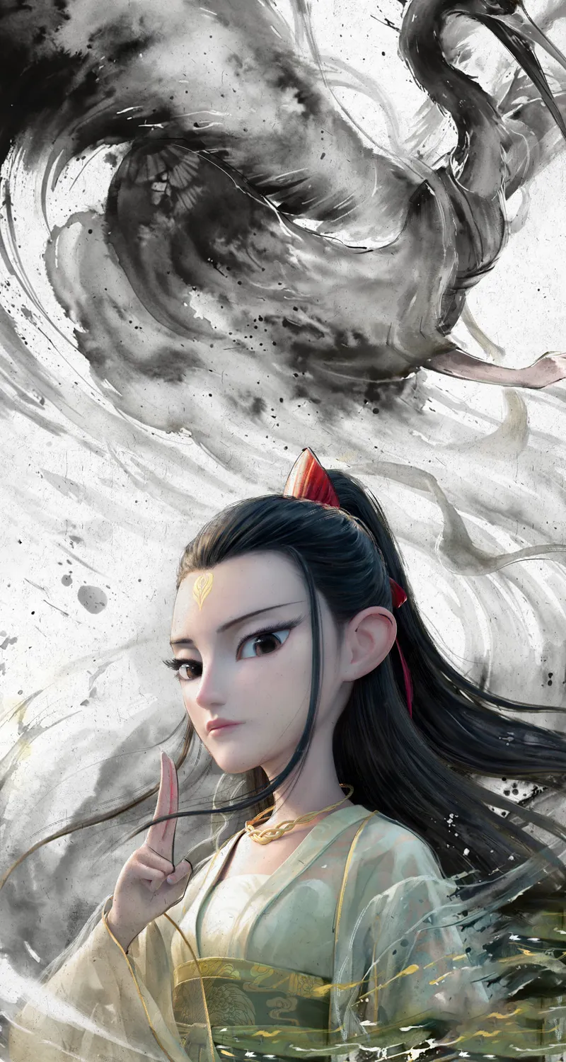 唯美哪吒 魔童闹海 鹤童 水墨 5k 手机手机1080P 4K壁纸 2522×5460