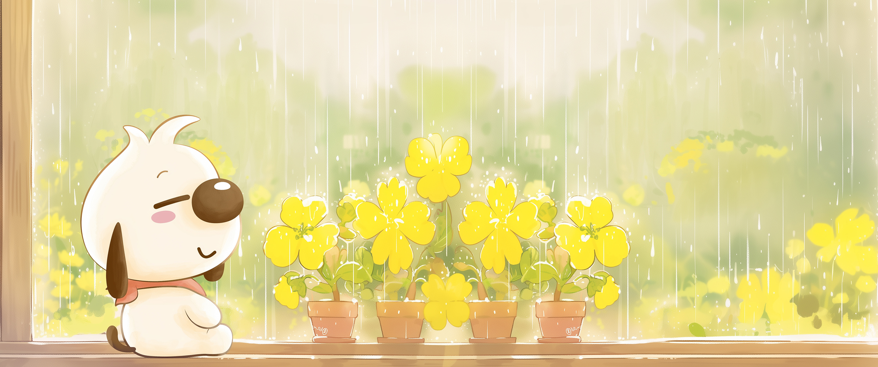 辛巴狗 花盆 花朵 带鱼屏2K 无水印壁纸 3440×1440