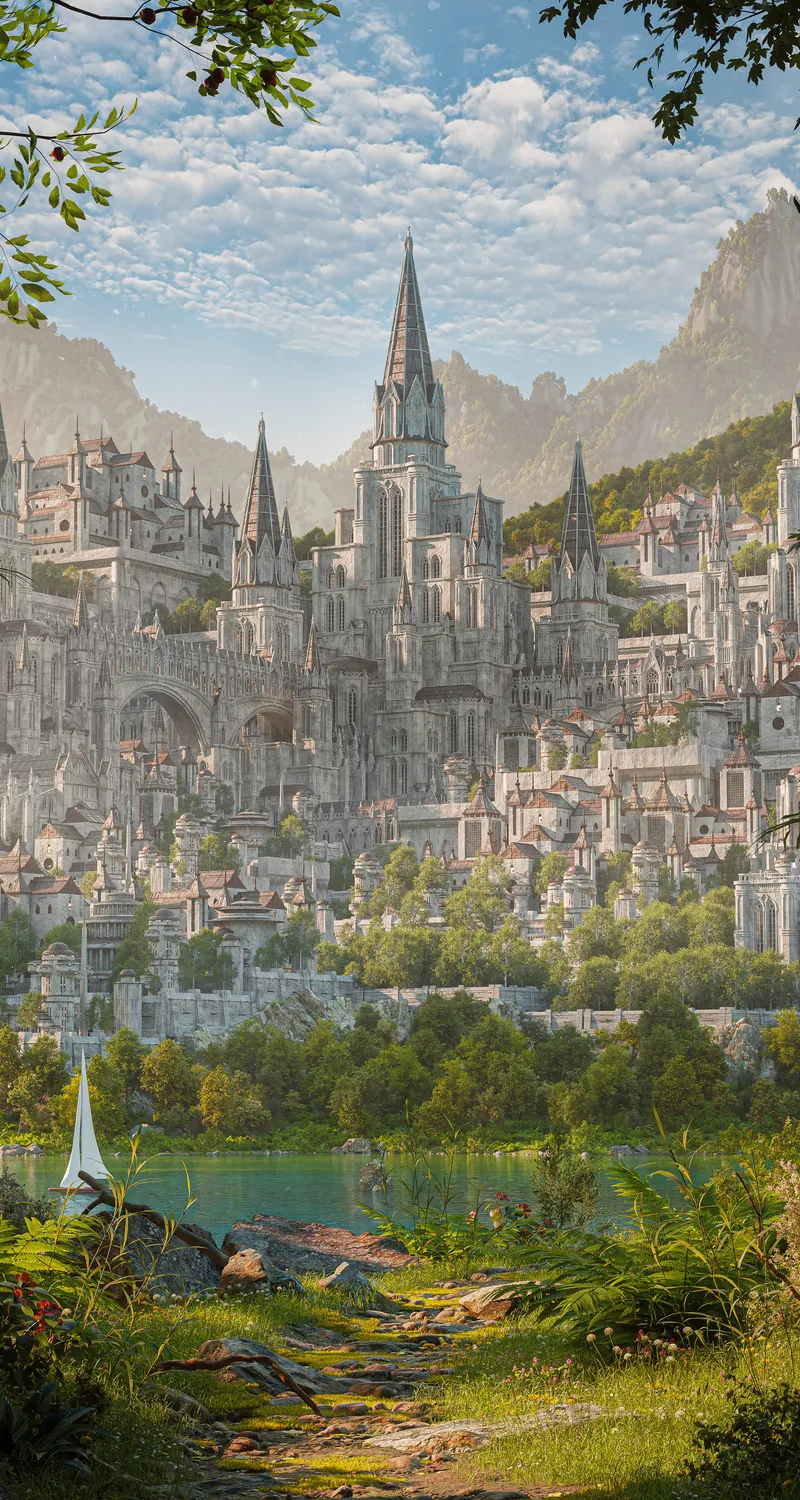 CGI 湖泊 哥特 建筑 城堡 手机 壁纸 3840×4800