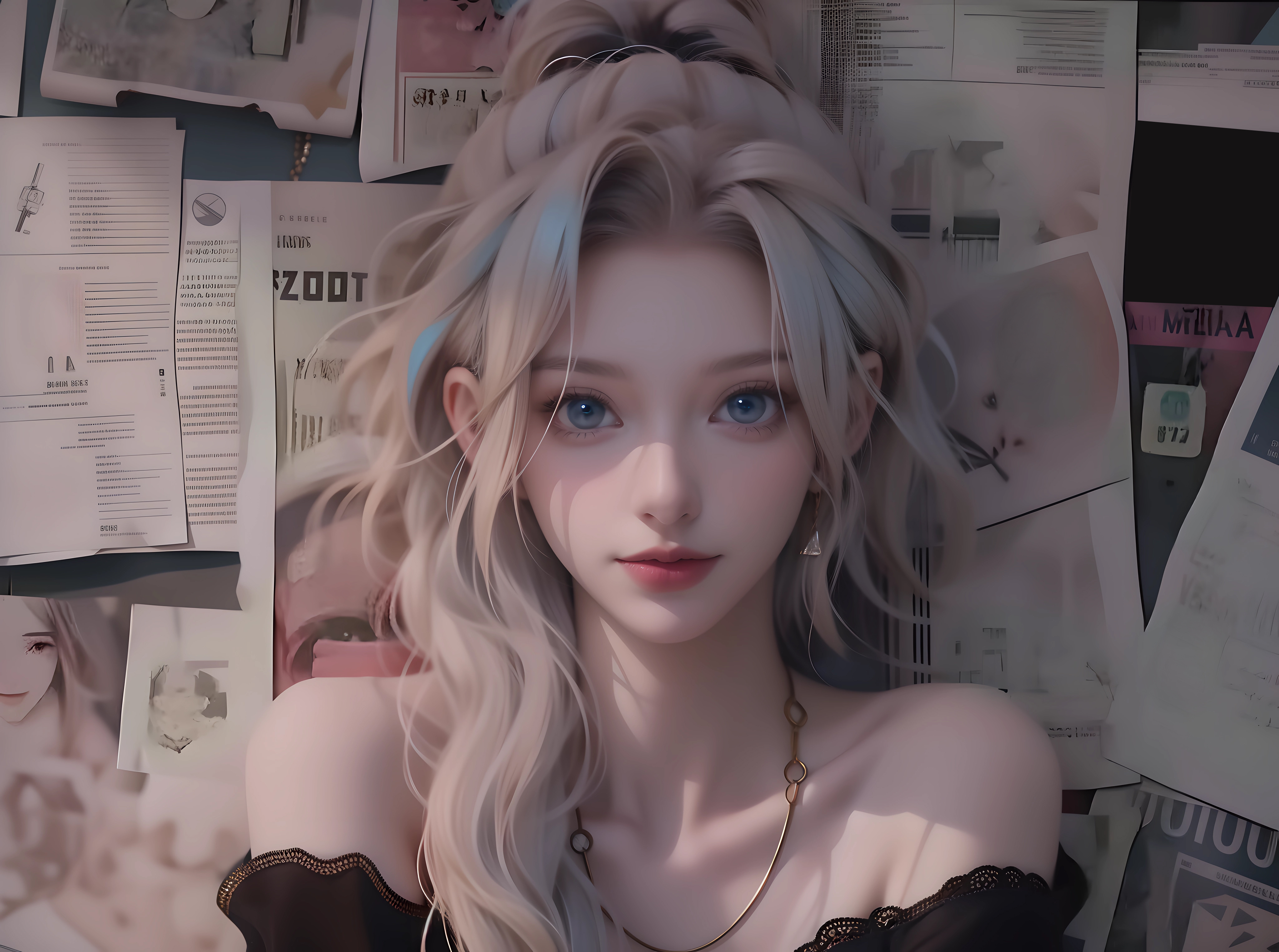超清报纸墙 长卷发 大波浪 美女 无水印壁纸 4096×3048
