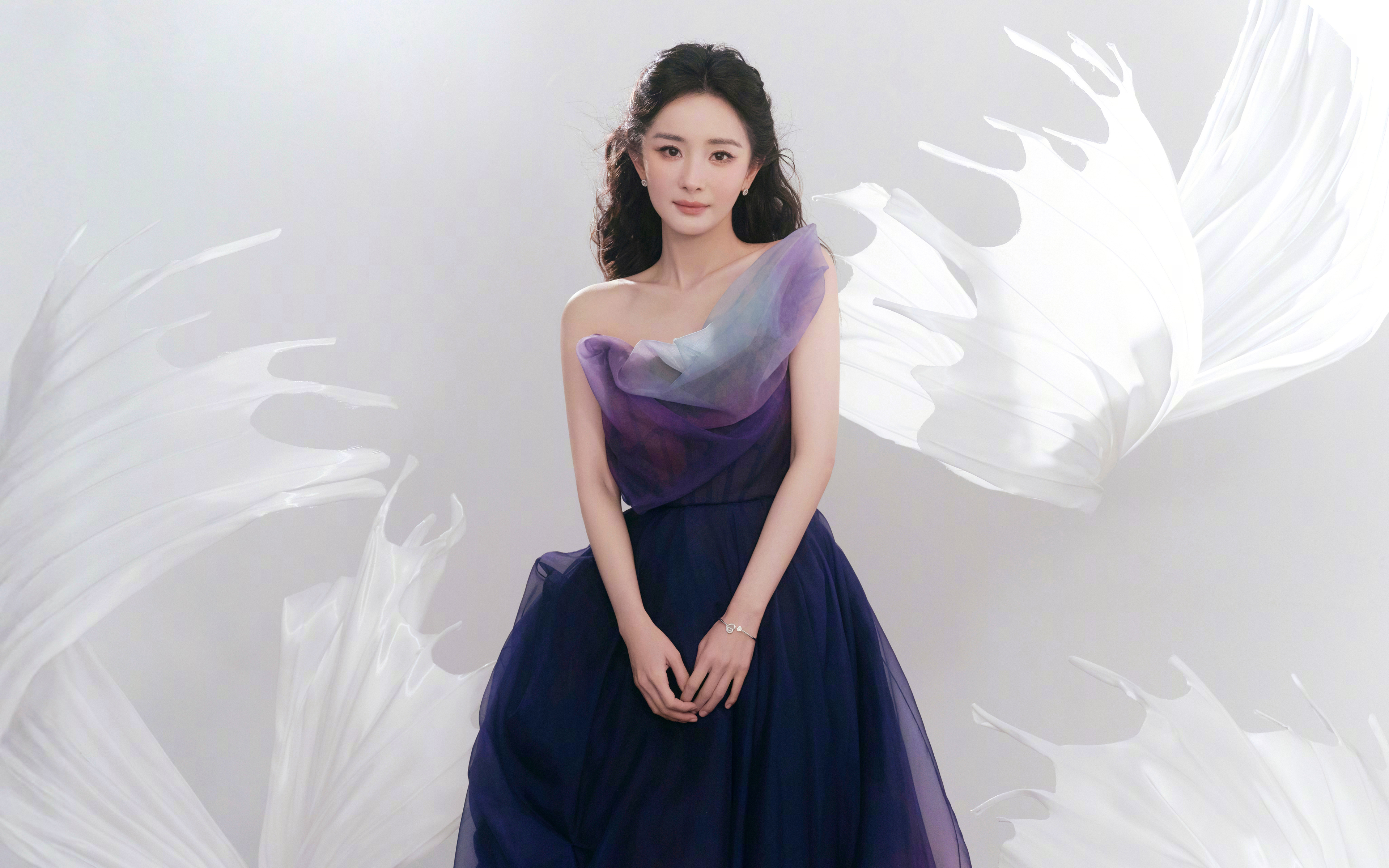 杨幂 深蓝 紫裙子 美女 桌面壁纸 3840×2400