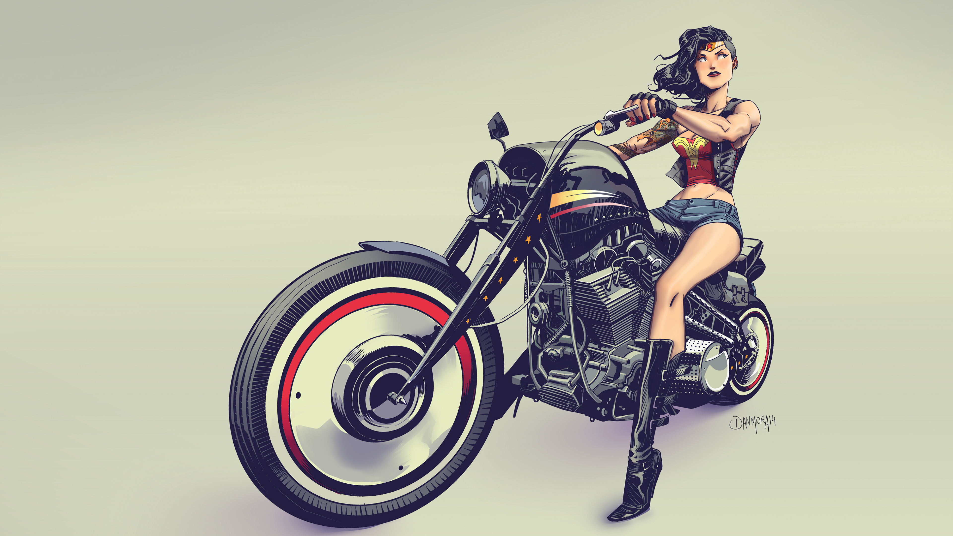 丹莫拉 自行车 女孩 DC 漫画 摩托车 纹身 手套 靴子 神奇女侠 壁纸 3840×2160