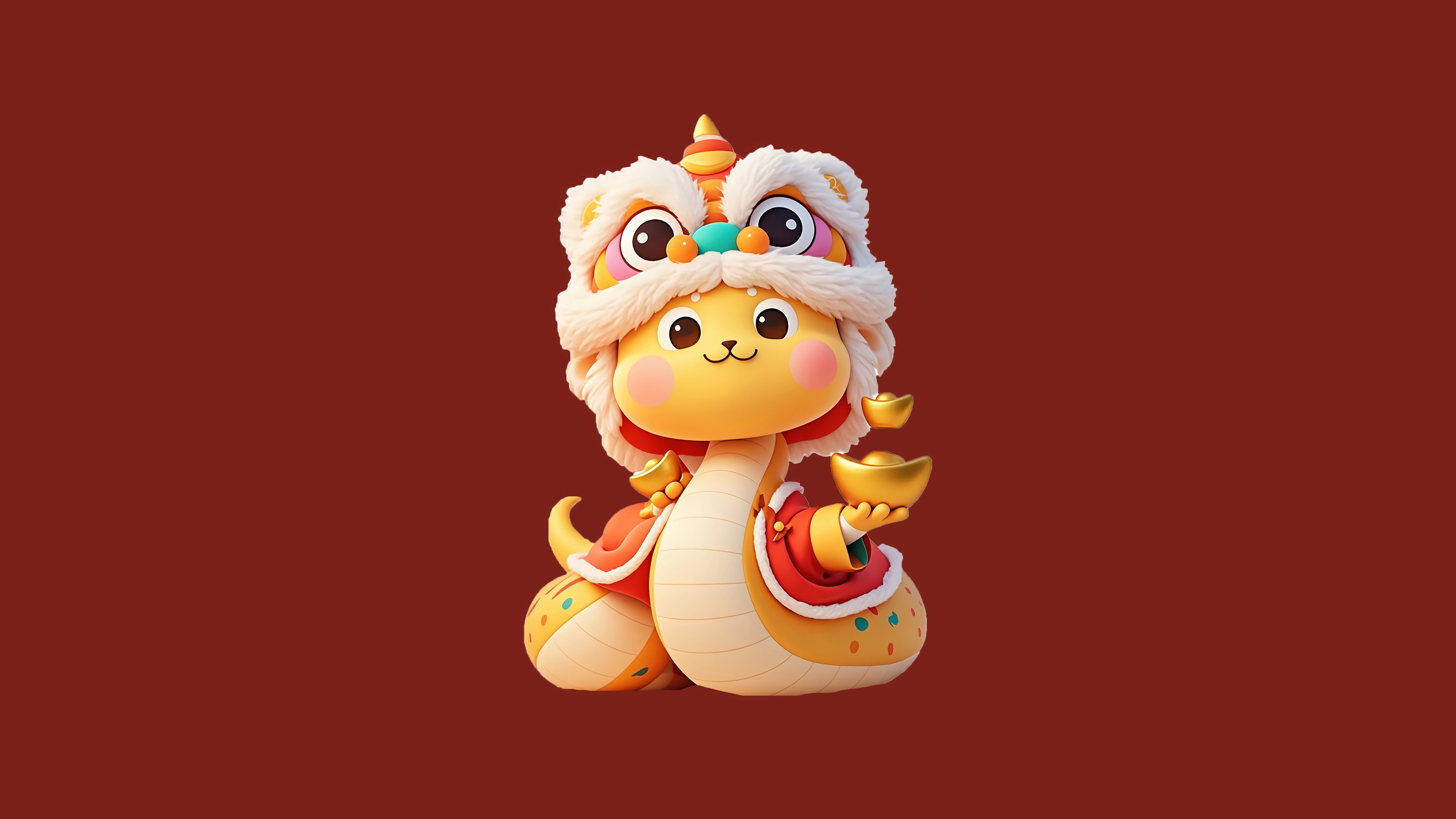 绚丽2025 新年 可爱 小黄蛇 4K壁纸 3840×2160