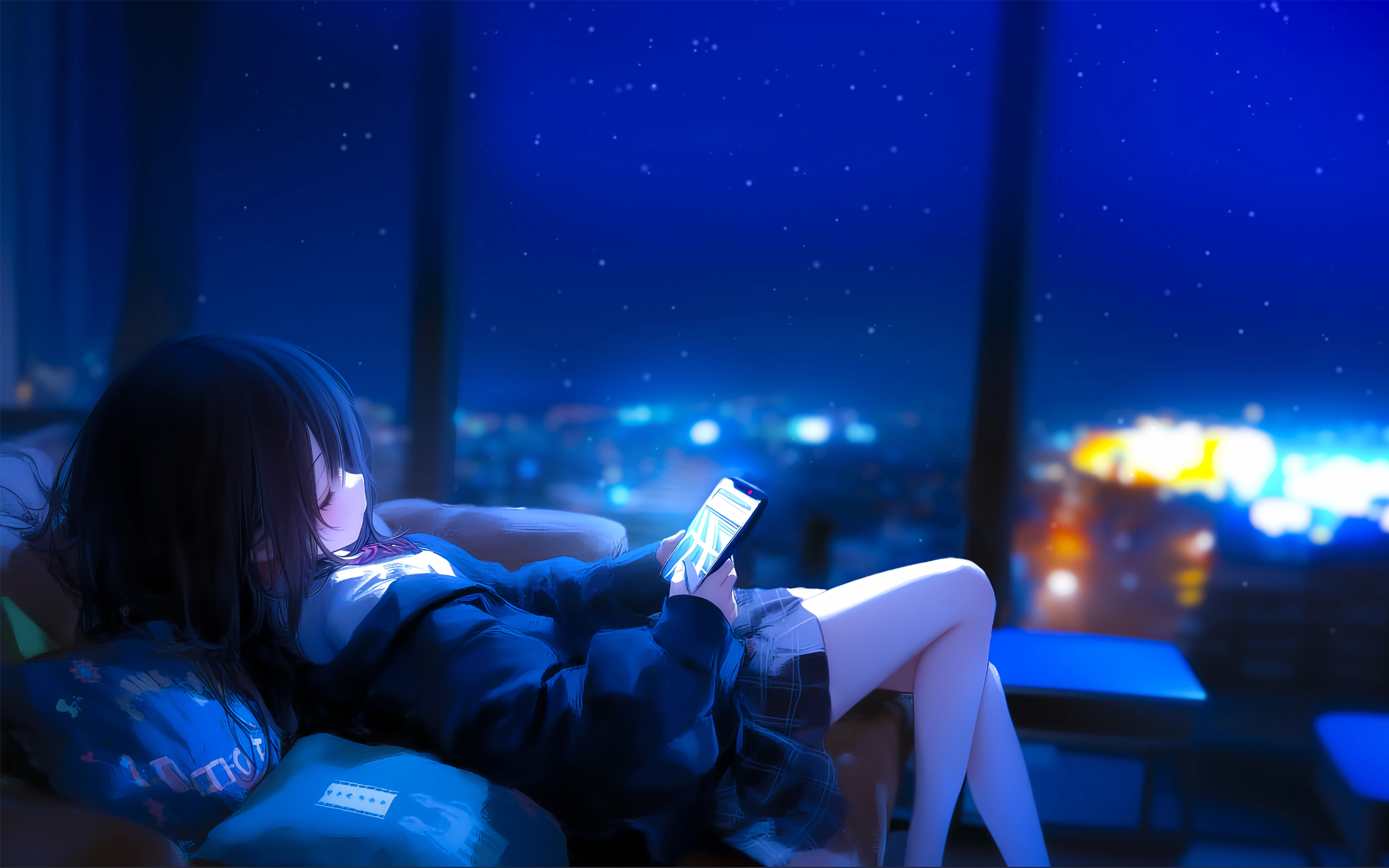 热门窗外 雪 动漫 桌面女孩 2K 高清壁纸 2880×1800