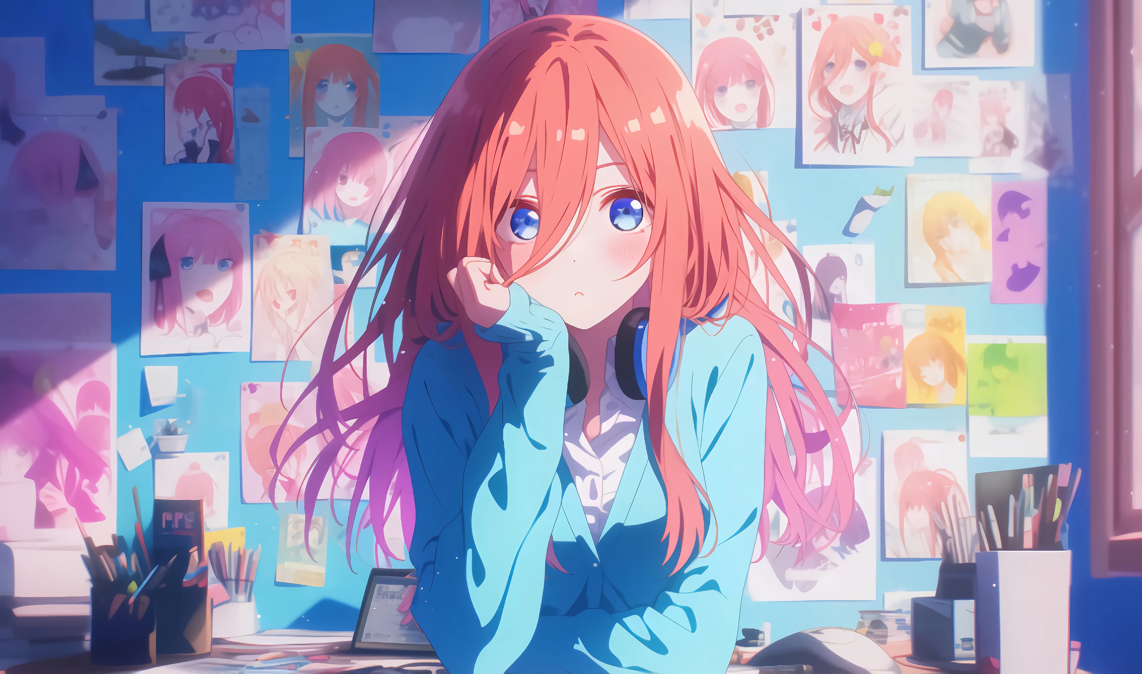 经典蓝色衣服 动漫 女孩 大头贴 少女 墙纸 无水印壁纸 3840×2266