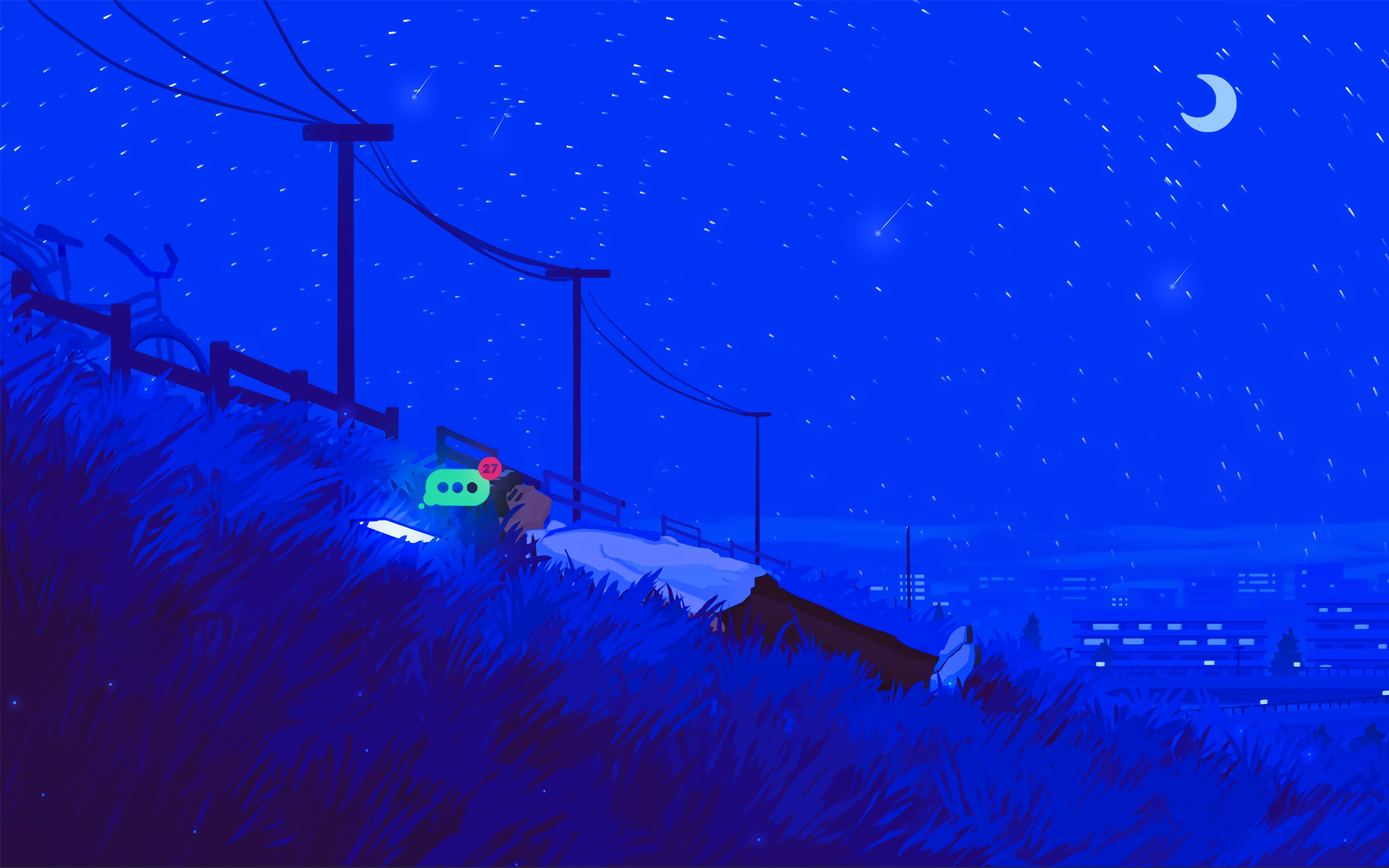 星空 男孩 躺着 草地 动漫2K 4K高清壁纸 2880×1800