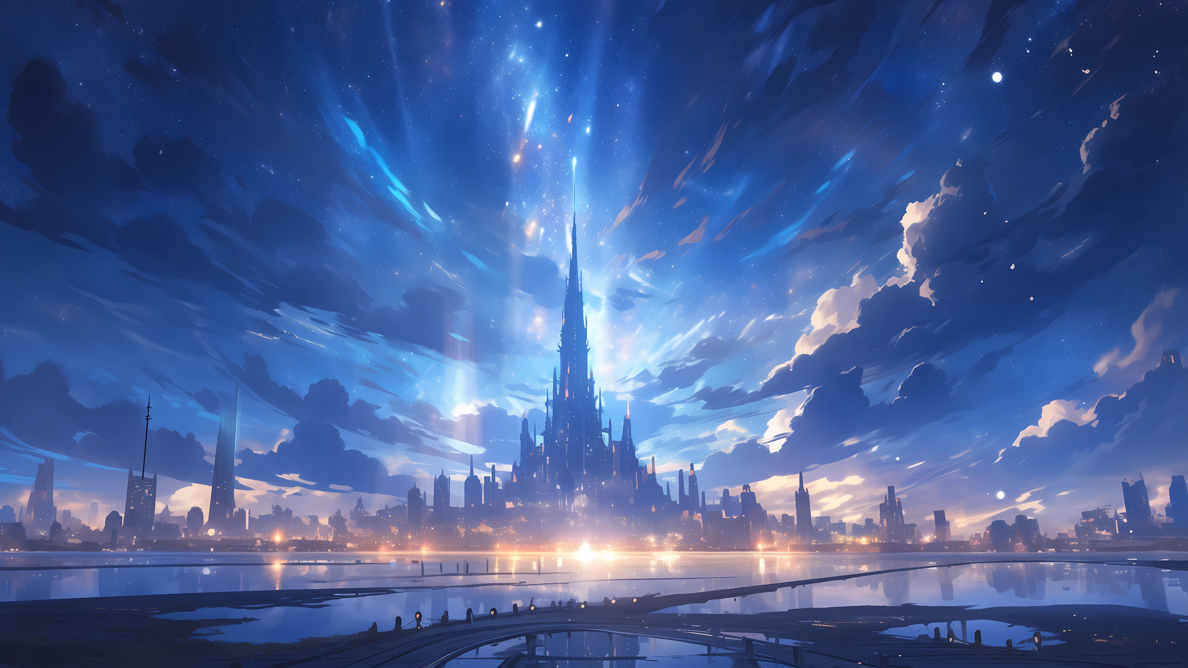唯美星空之城 风景 4K贴纸 无水印壁纸 3840×2160