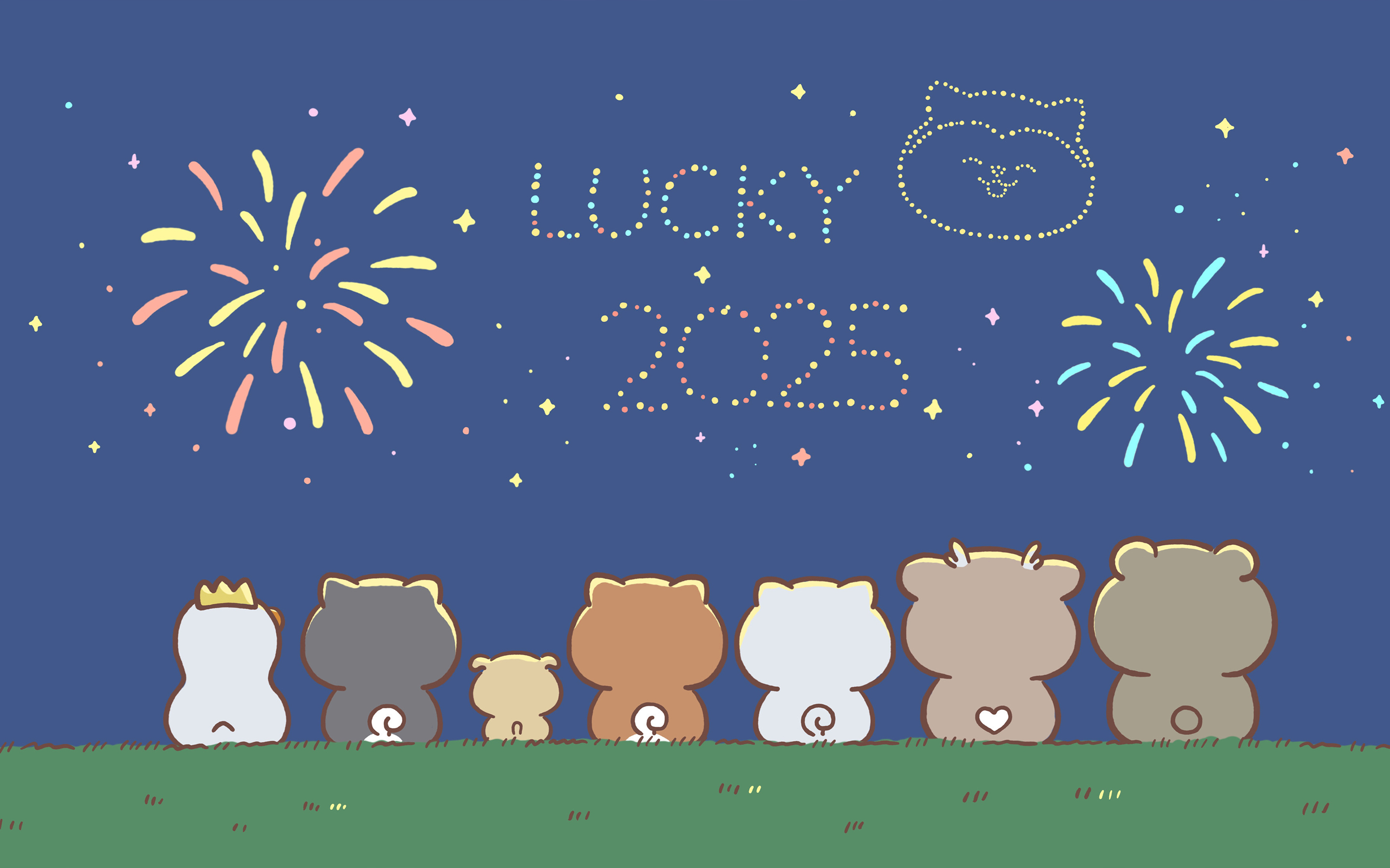 热门一起看 烟花 可爱 卡通 新年 动漫 2K 高清壁纸 2880×1800