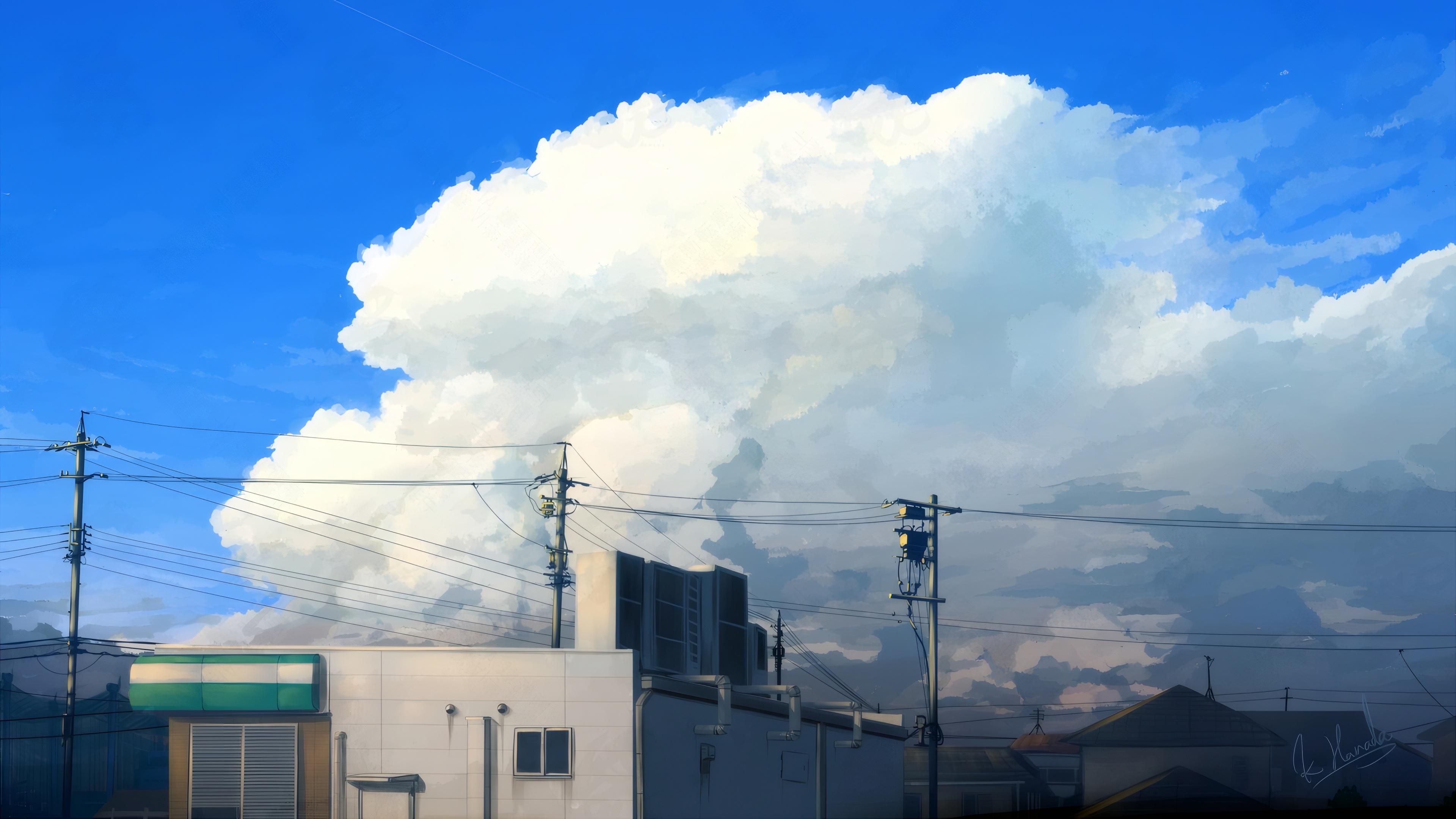 热门天空 云 电线杆 治愈 动漫 风景 4K壁纸 3840×2160