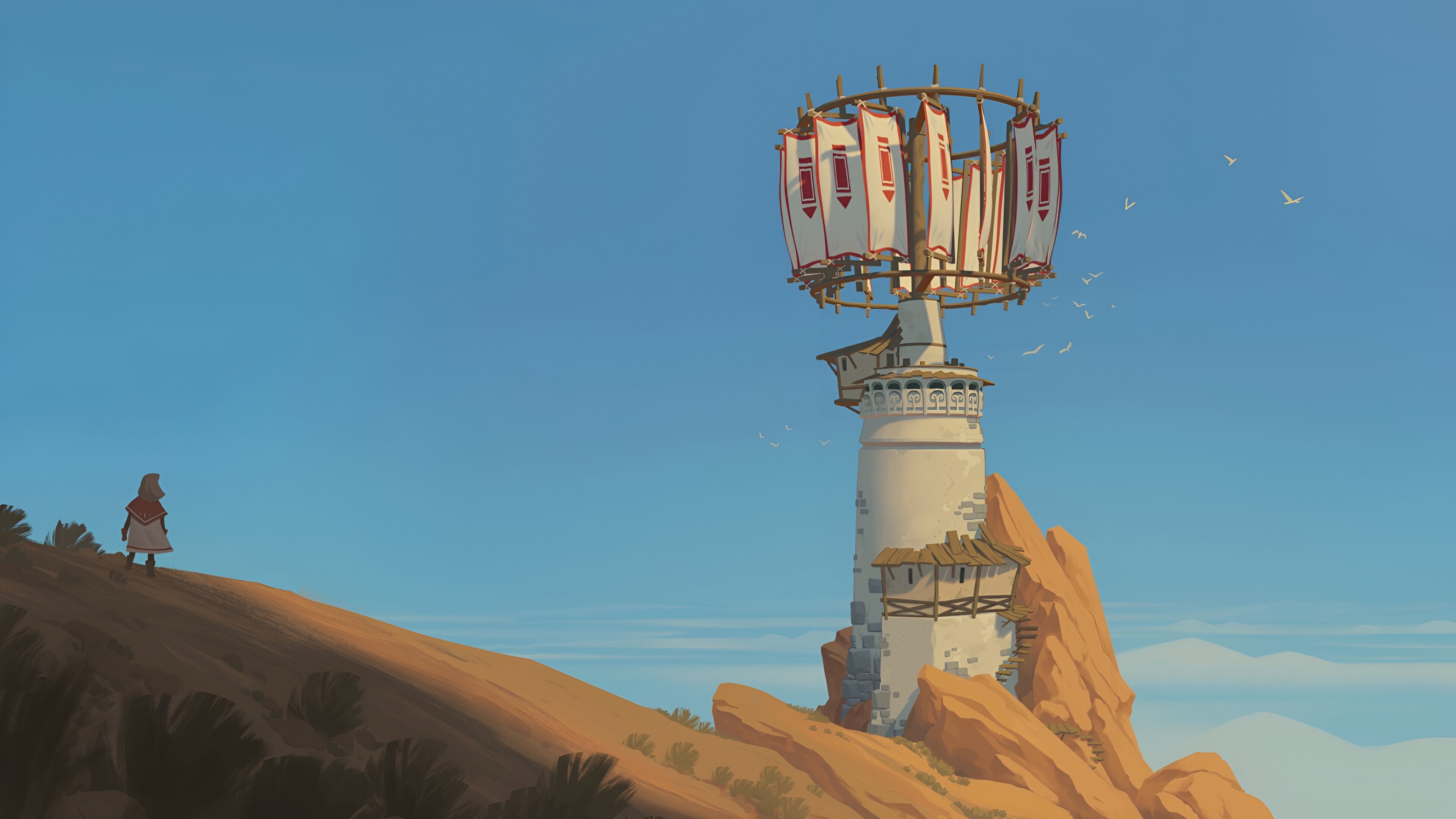精选站立 磨坊 鸟类 天空 数字 艺术品 风车 阳光 壁纸 3840×2160