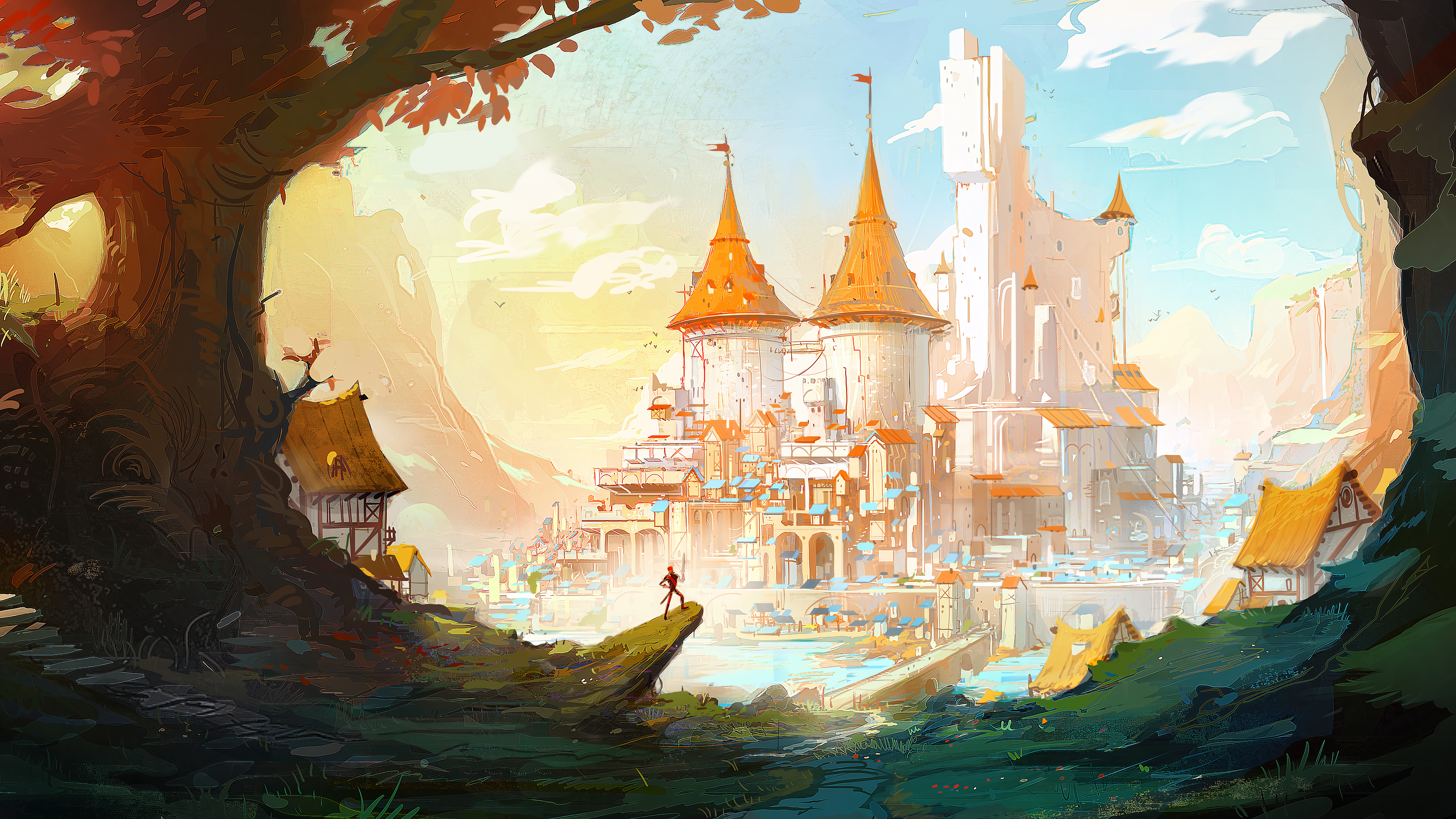 唯美城堡 云 插图 数字艺术 概念艺术 风景 天际线 城市 树木 壁纸 3840×2160