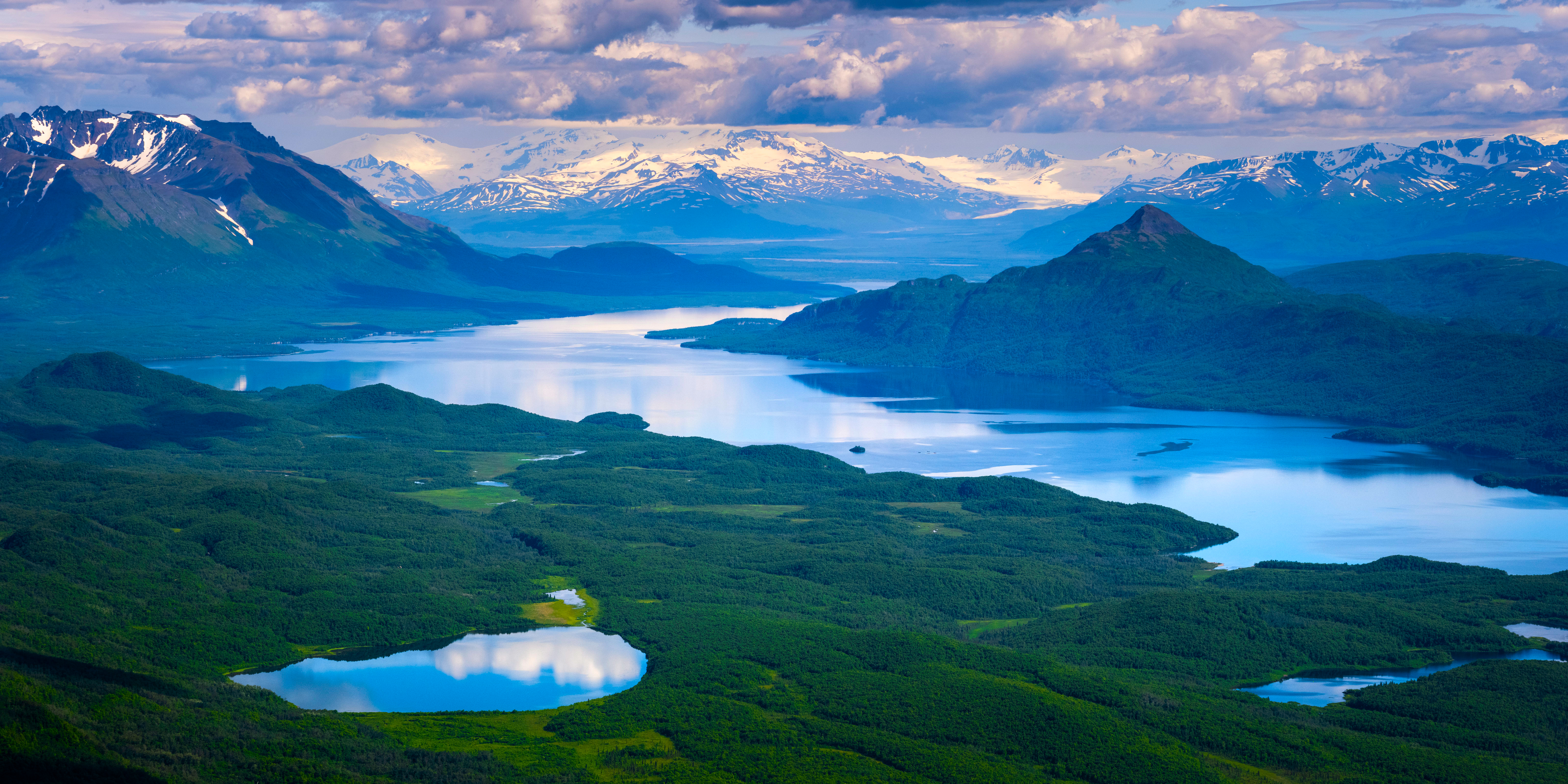 自然 树木 森林 雪 云 天空 河流 湖泊 远景 冰川 山水 壁纸 6144×3072