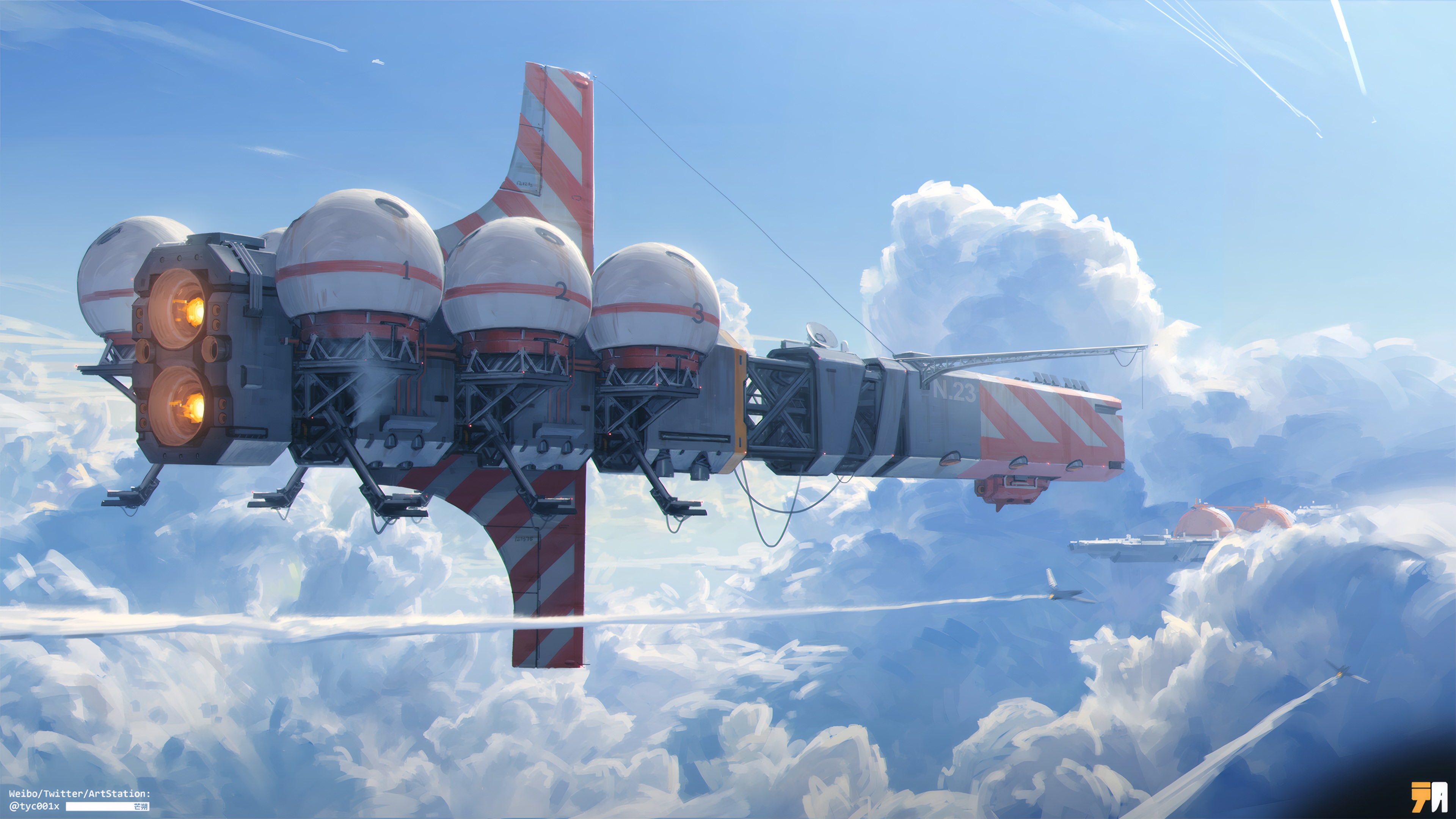 唯美飞机 云 轨迹 宇宙 飞船 阳光 天空 未来派 4K壁纸 3840×2160