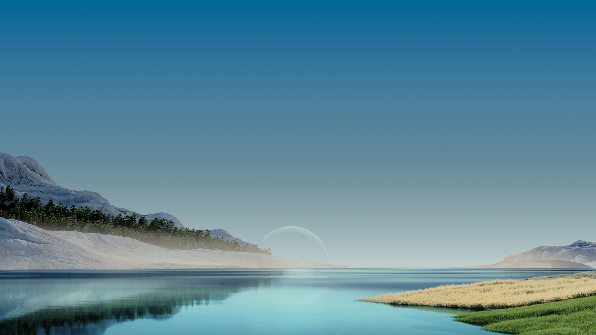热门自然 水 月亮 天空 田野 草 晴朗 倒影 树木 高清壁纸 3840×2160