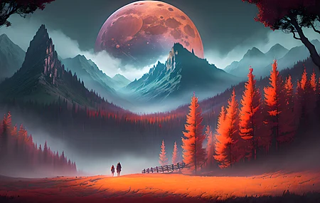 绚丽艺术 自然 风景 森林 山 月亮 天空 云 树 电脑 壁纸 3840×2160