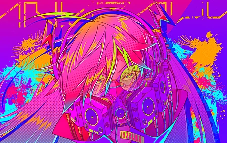 动漫女孩 五颜六色 面具 AI艺术 耳机 赛博朋克 眼镜 无水印壁纸 3840×2160