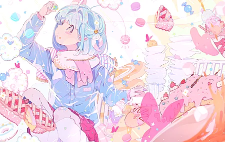 动漫 动漫女孩 食物 4K高清壁纸 4096×2458