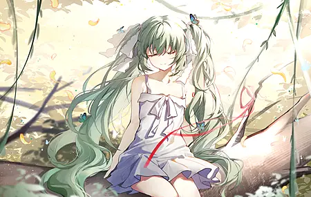 长发 绿色头发 动漫 初音 小提琴 双马尾 高清壁纸 4800×2700