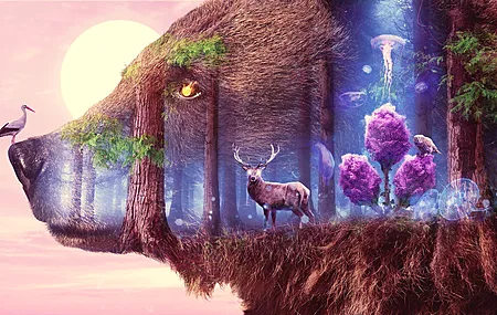 超清AI艺术 插图 自然 树木 森林 奇幻艺术 动物 鹿 狼 灯 风景 猫头鹰 水母 电脑 高清壁纸 3840×2160