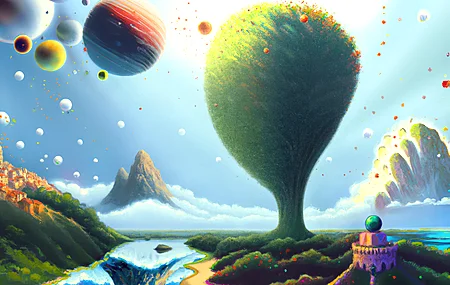 艺术 绘画 幻想艺术 风景 树木 村庄 城镇 山 湖 行星 电脑 手机壁纸 3840×2160